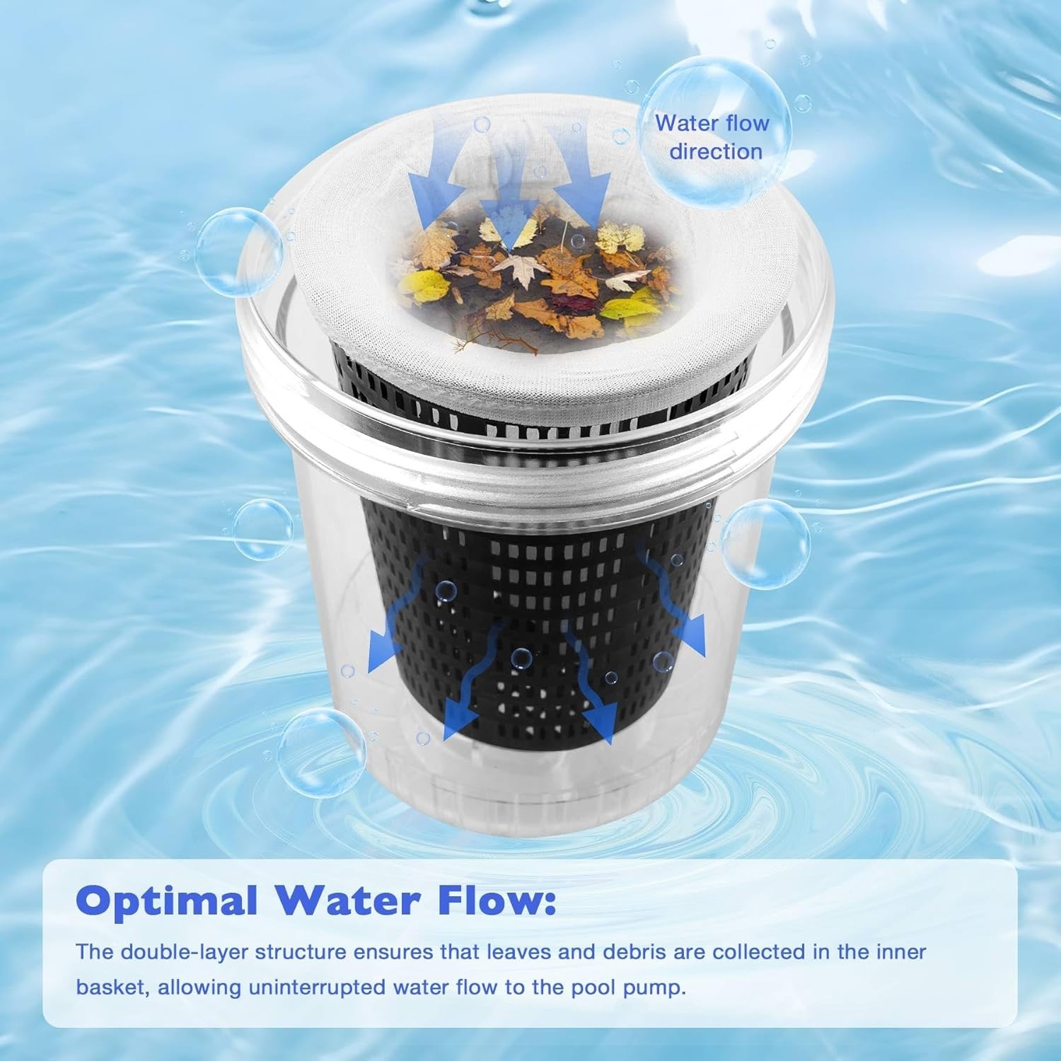 NEW Inline Pool Leaf Canister Leaf Catcher Filter w/ Strainer Basket 5 Socks