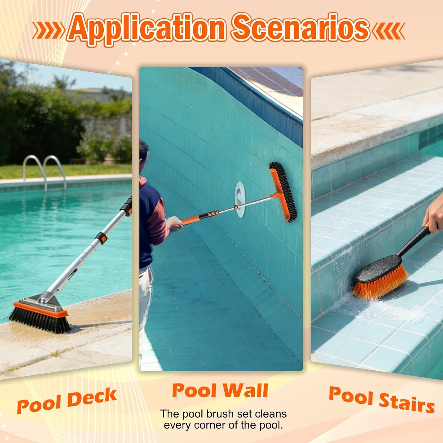 SISIUPASSIE Pool Brush Kit with Pole, Upgrade 18" Pool Brush and