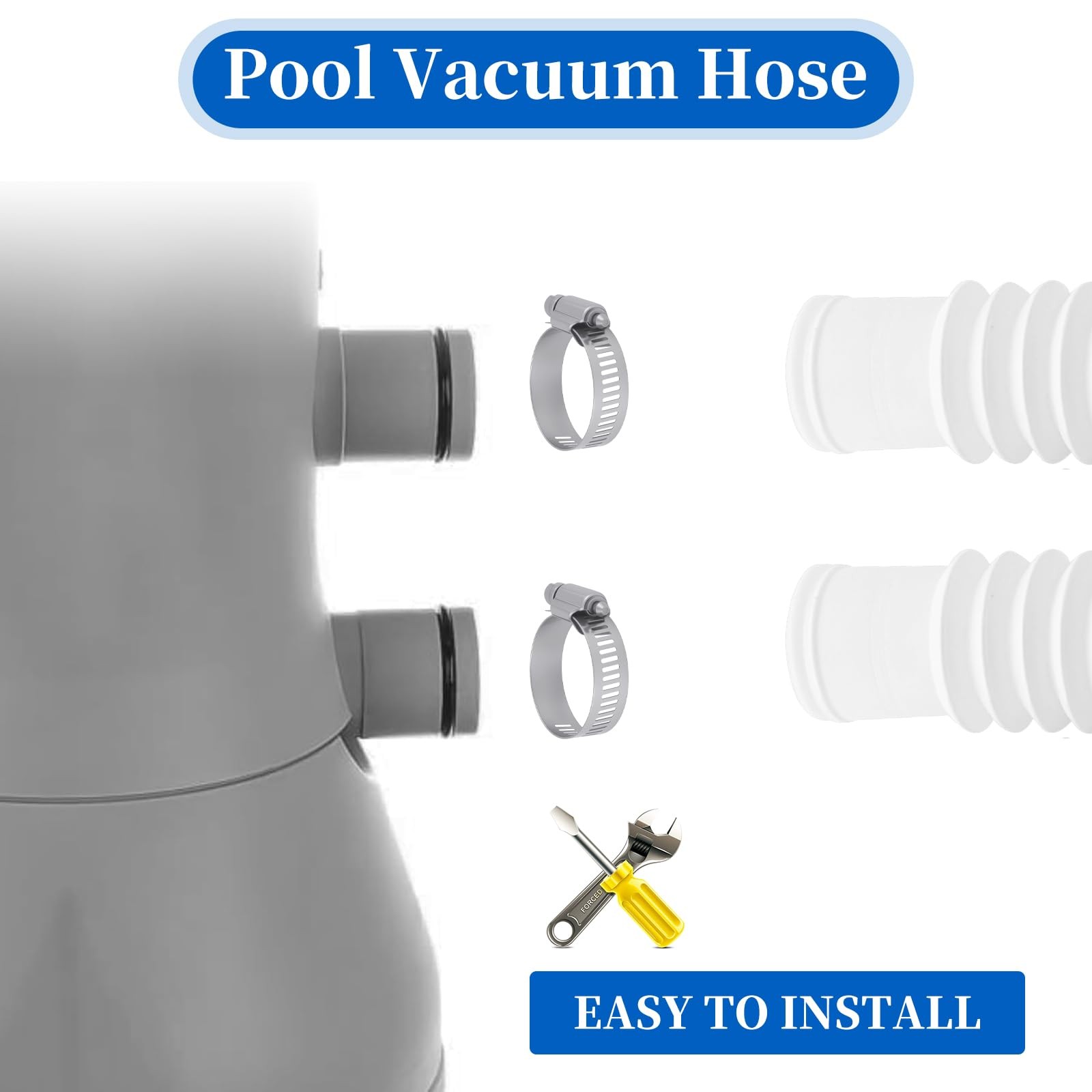 Swimming Pool Replacement Hose, Stretchable 59 inches x 1.25 inches, White