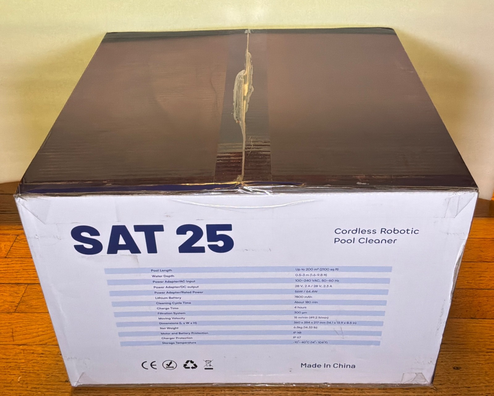 SAT 25 Cordless Robotic Pool Cleaner Wall-Waterline Sonar Navigation 3H Run Time