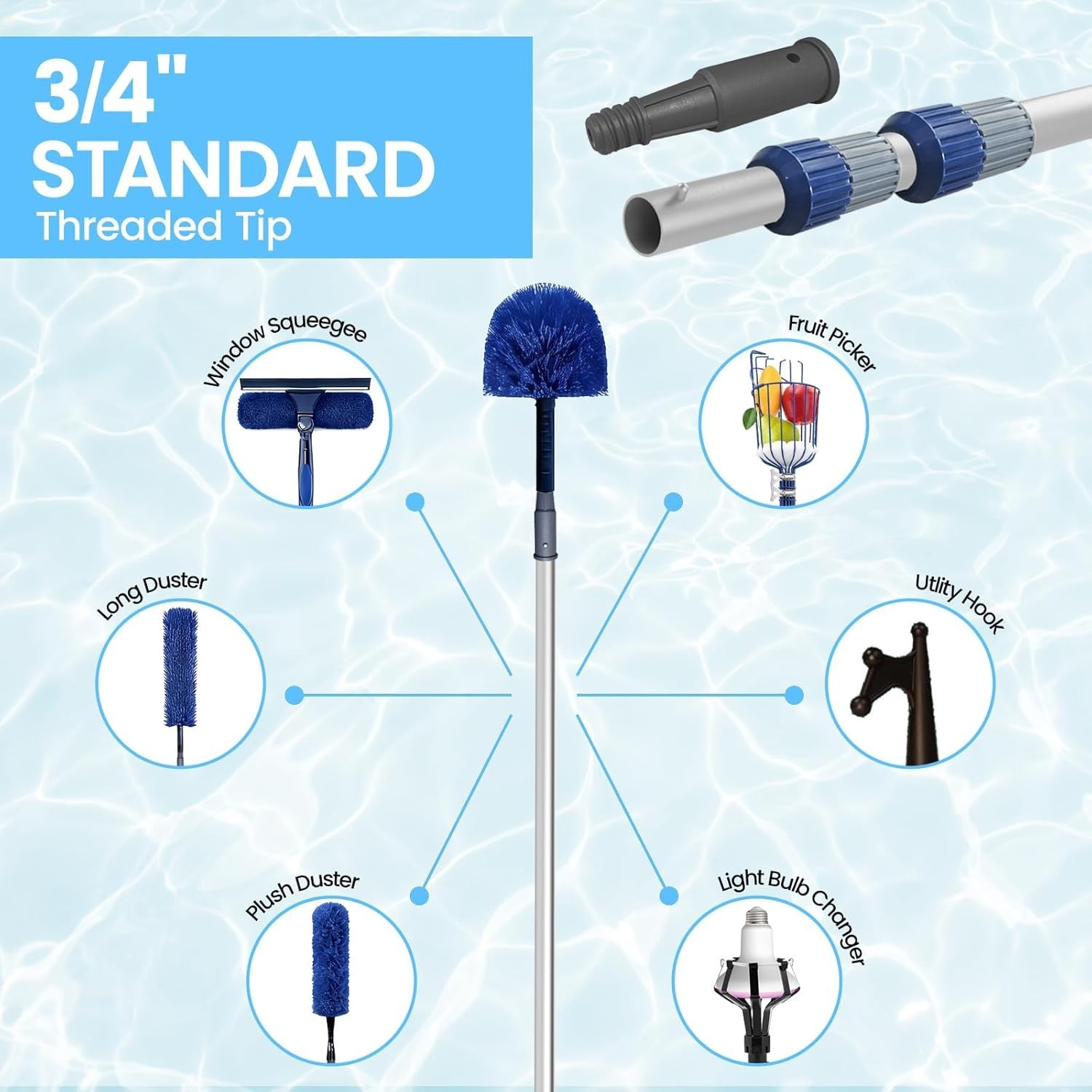 3-Piece 15FT Pool Pole – Durable Telescopic Design for All Cleaning Needs