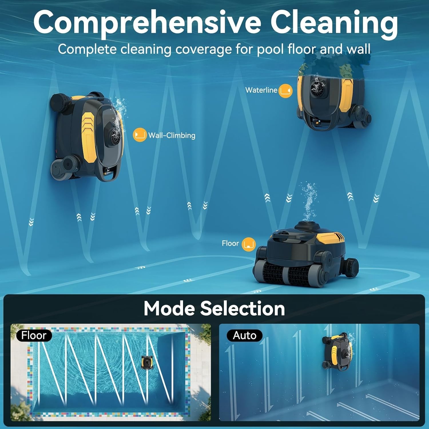 Cordless Robotic Pool Cleaner, Wall Climbing, Extended Battery Life, 0.28 Cu Ft