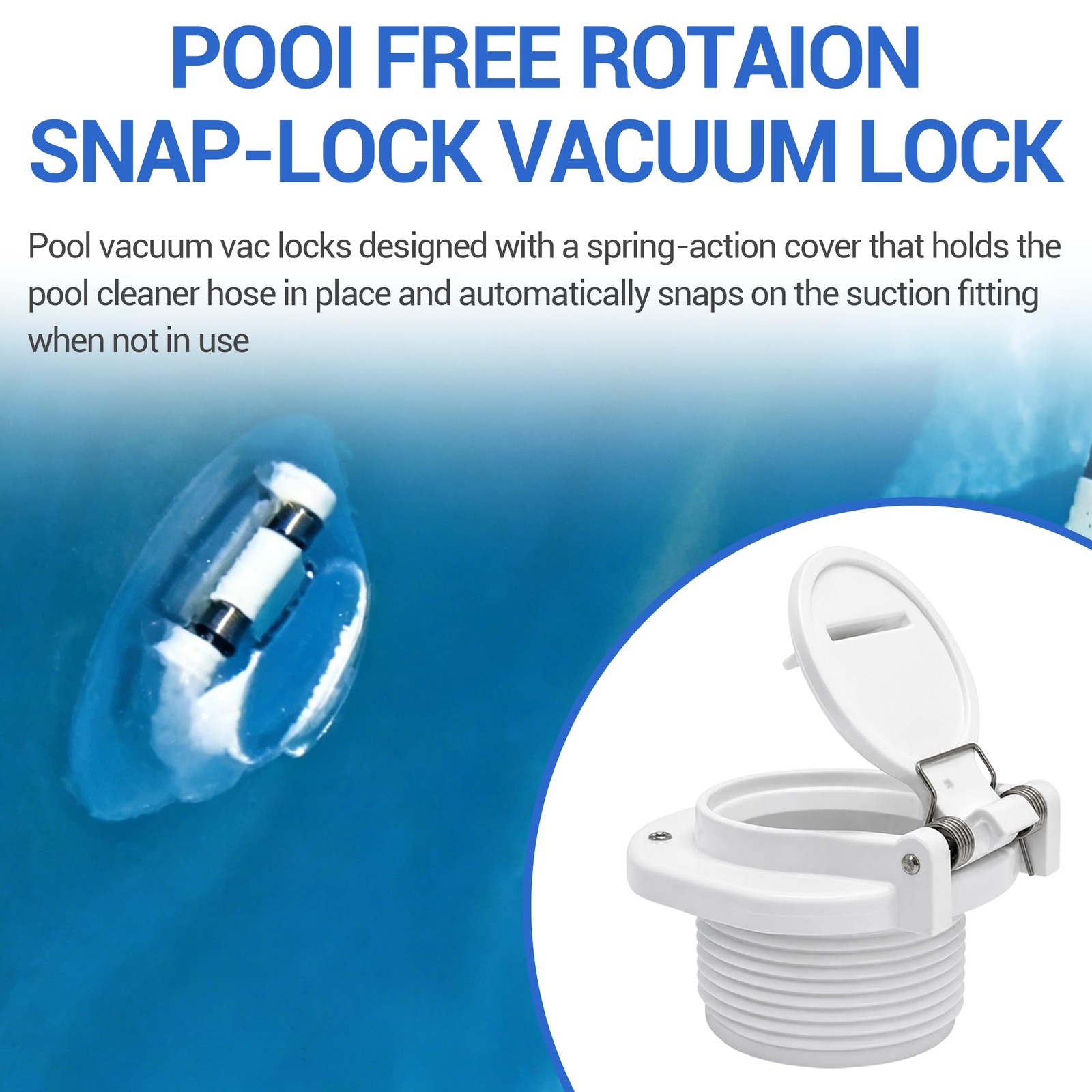 GW9530 Vac Port Fitting, White Free Swivel Pool Vacuum Suction Lock