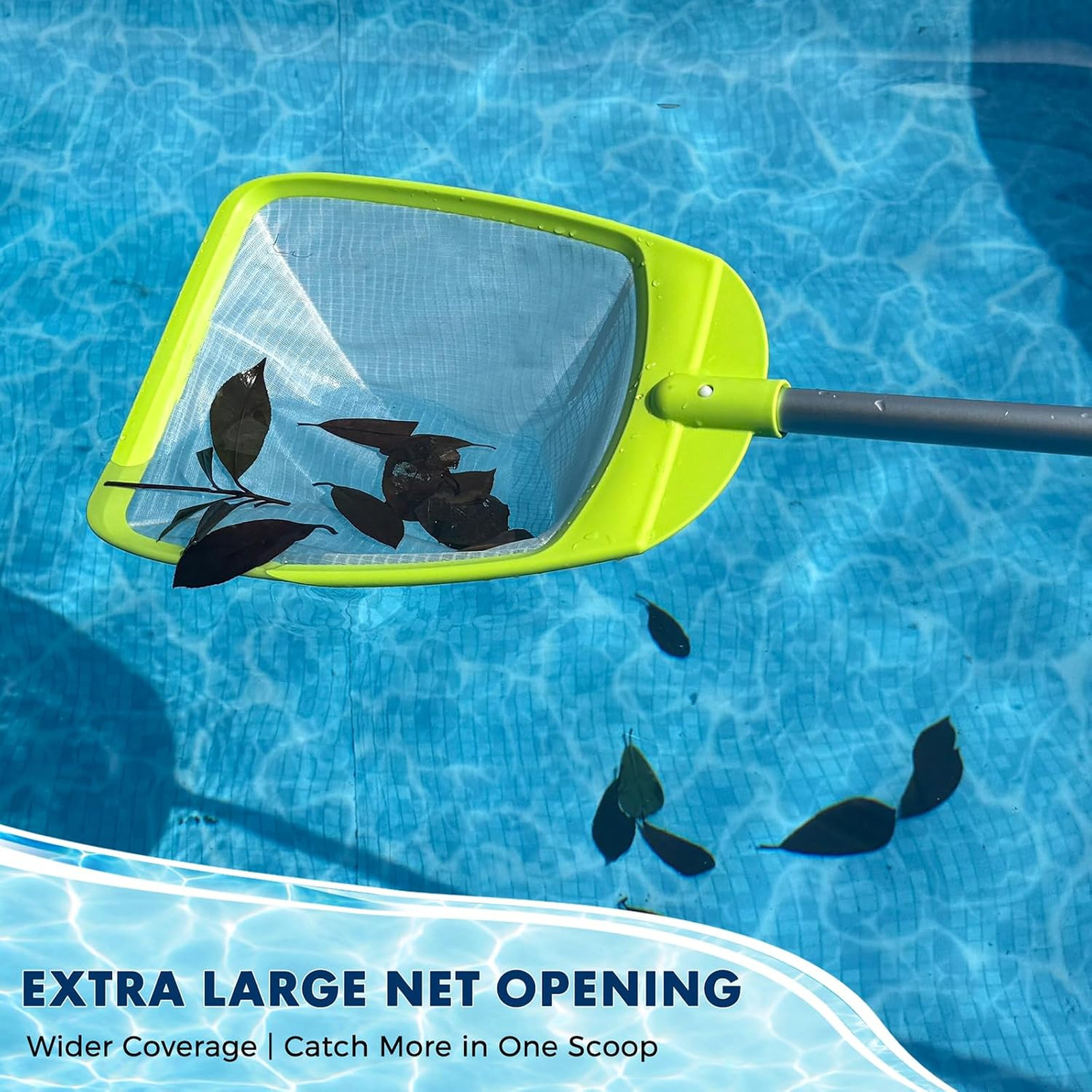 Pool Skimmer Net with Aluminum Pole, Adjustable 33 to 59 Inches, Leaf Rake for