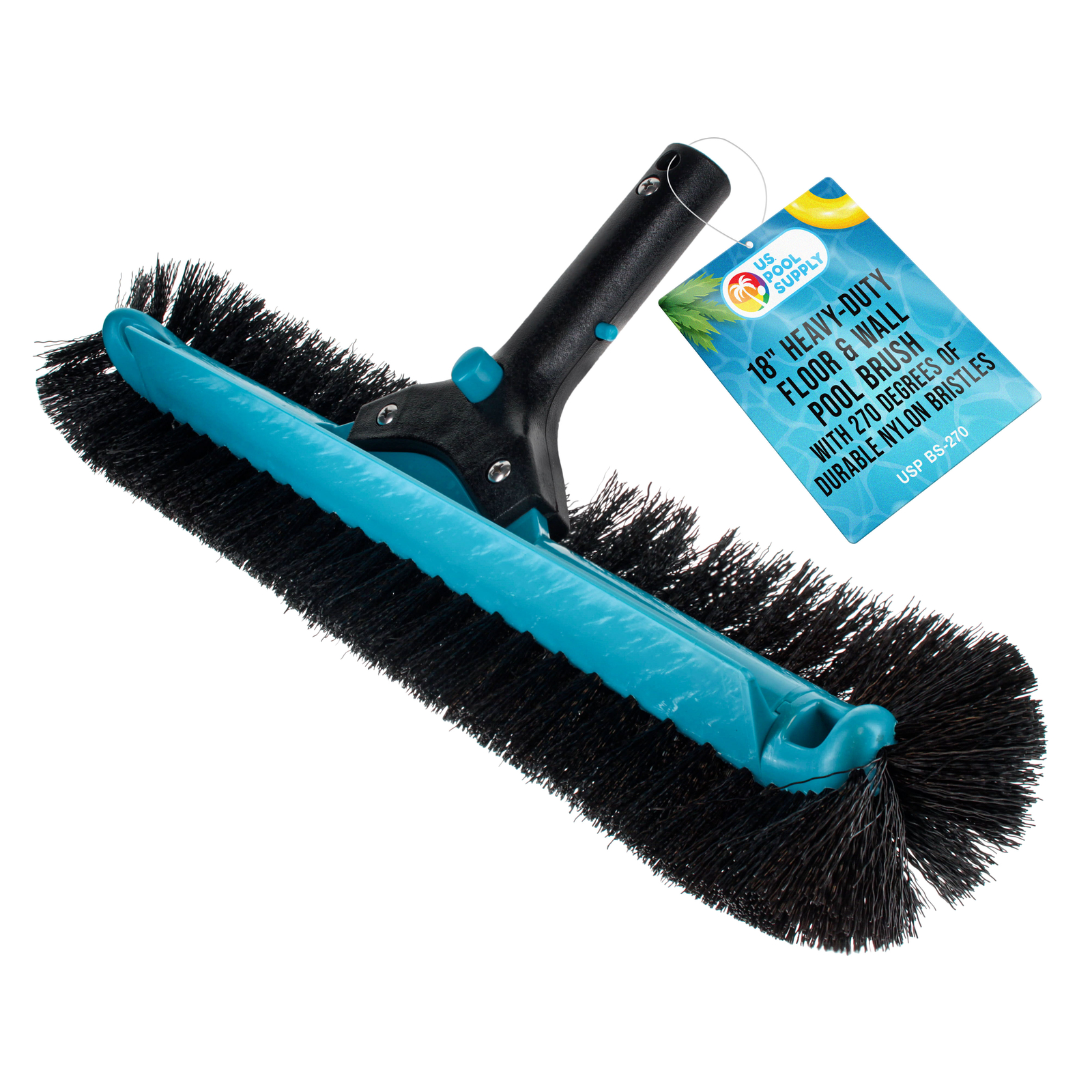 18&Prime; Heavy-Duty Floor & Wall Pool Brush, 270 Degrees Bristles – Reinforced Handle