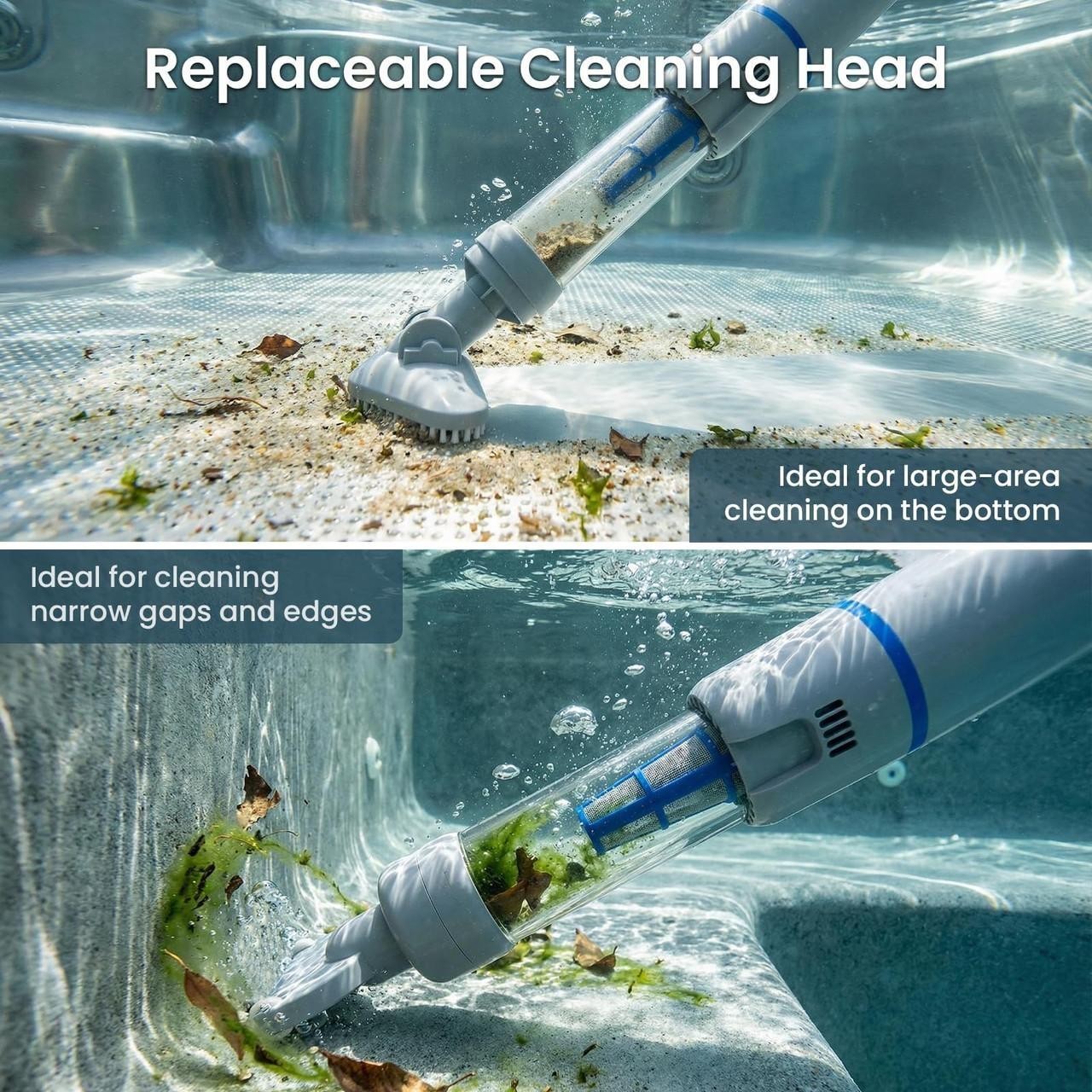 Handheld Spa Hot Tub Vacuum, Cordless Spa Vacuum Cleaner with 2 Brush Heads and