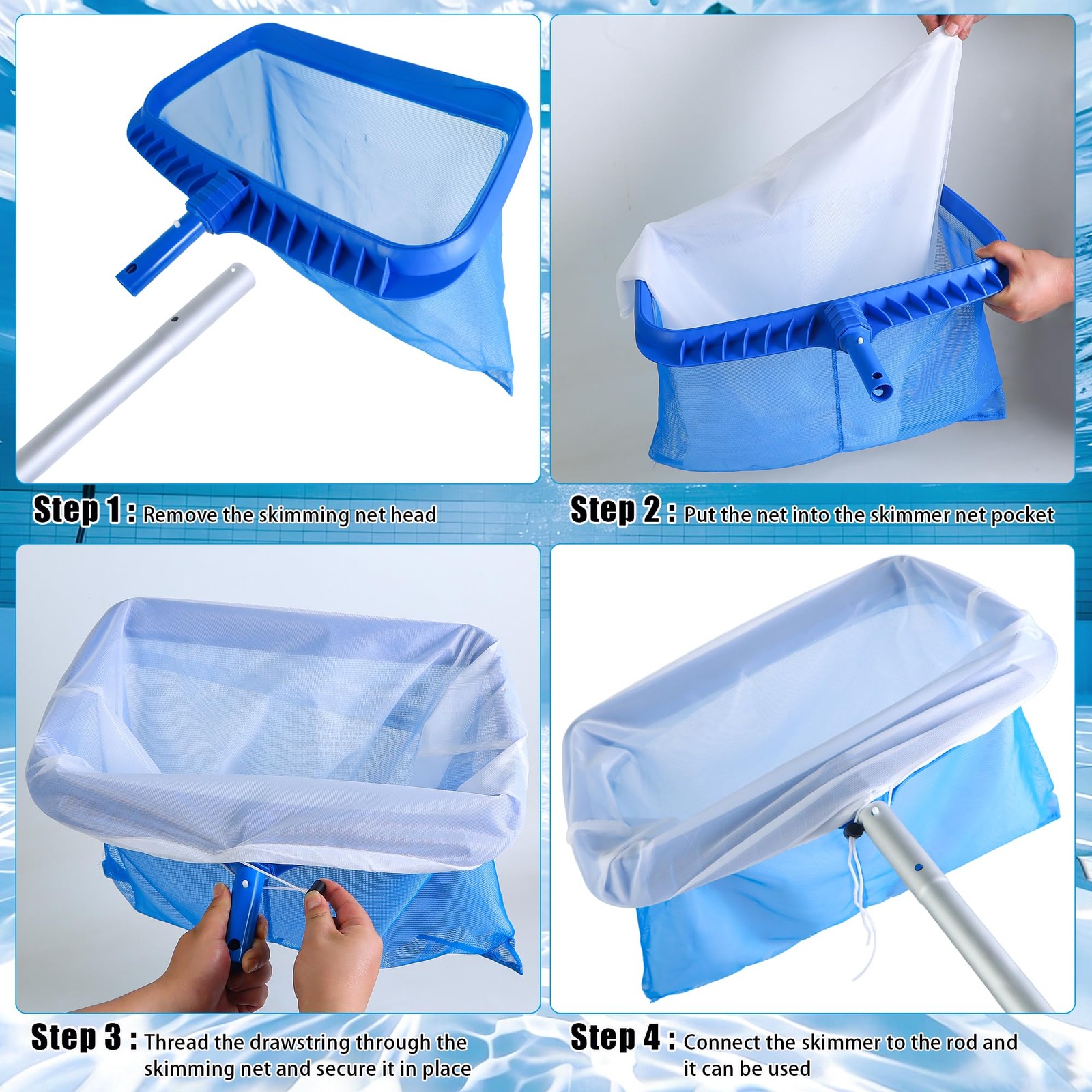 3Pcs Ultra Fine Mesh Pool Skimmer Net – 26&Prime;x22&Prime; Adjustable Large Deep Nylon L…