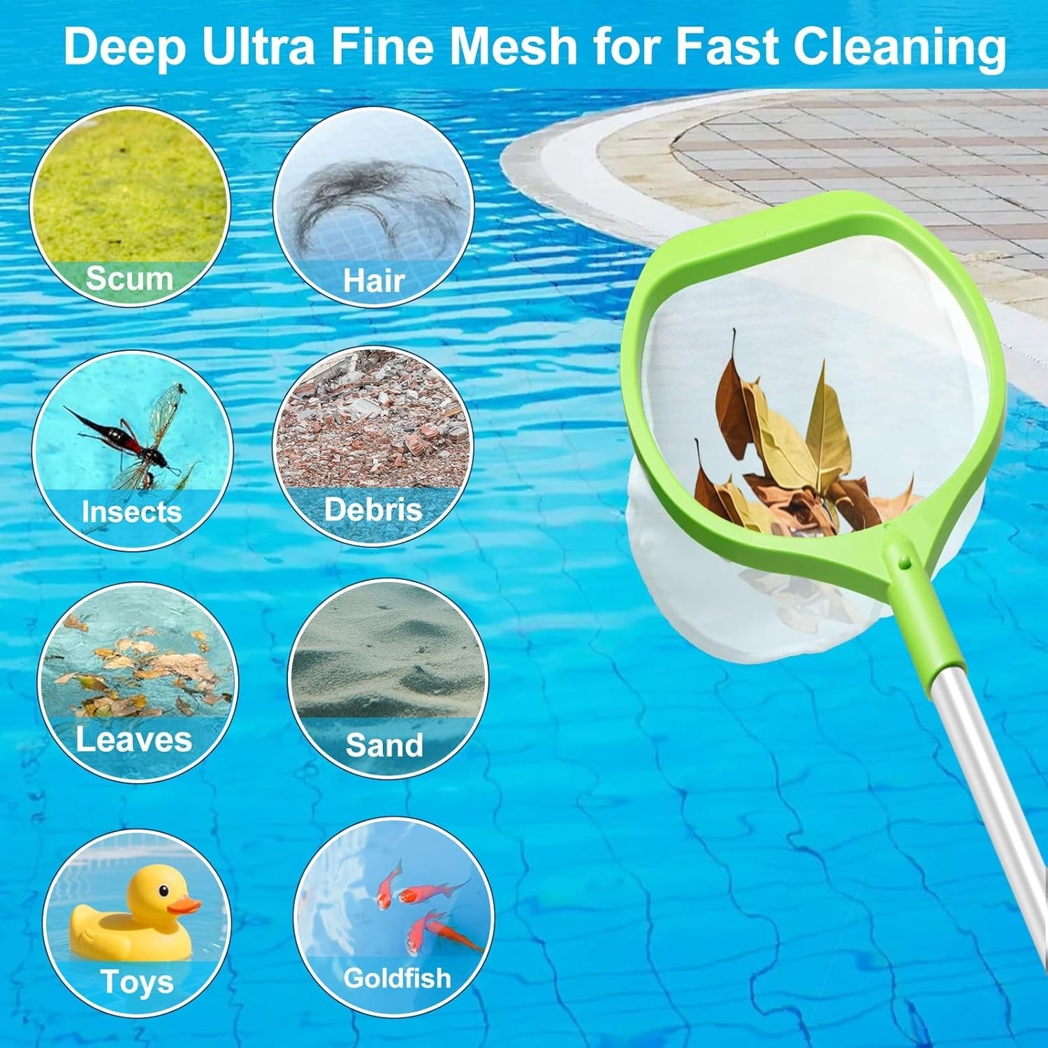 Hot Tub Skimmer Net with 26 inch Aluminum Handle Deep Fine Mesh Small Pool Cl…