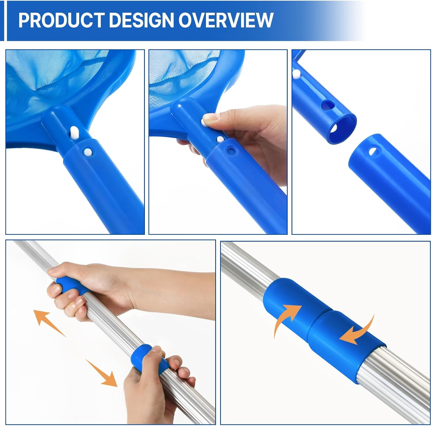 Pool Skimmer – Pool Net with 3 Section Pole, Pool Skimmer Net with Fine Mesh Net