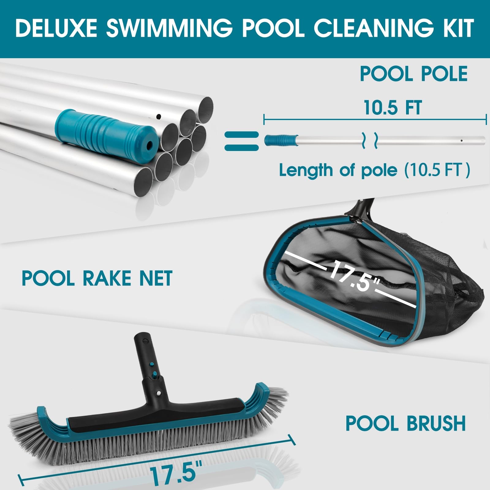 Swimming Pool Cleaning Kit – Aluminum Frame Skimmer Net with 10Ft Adjustable …