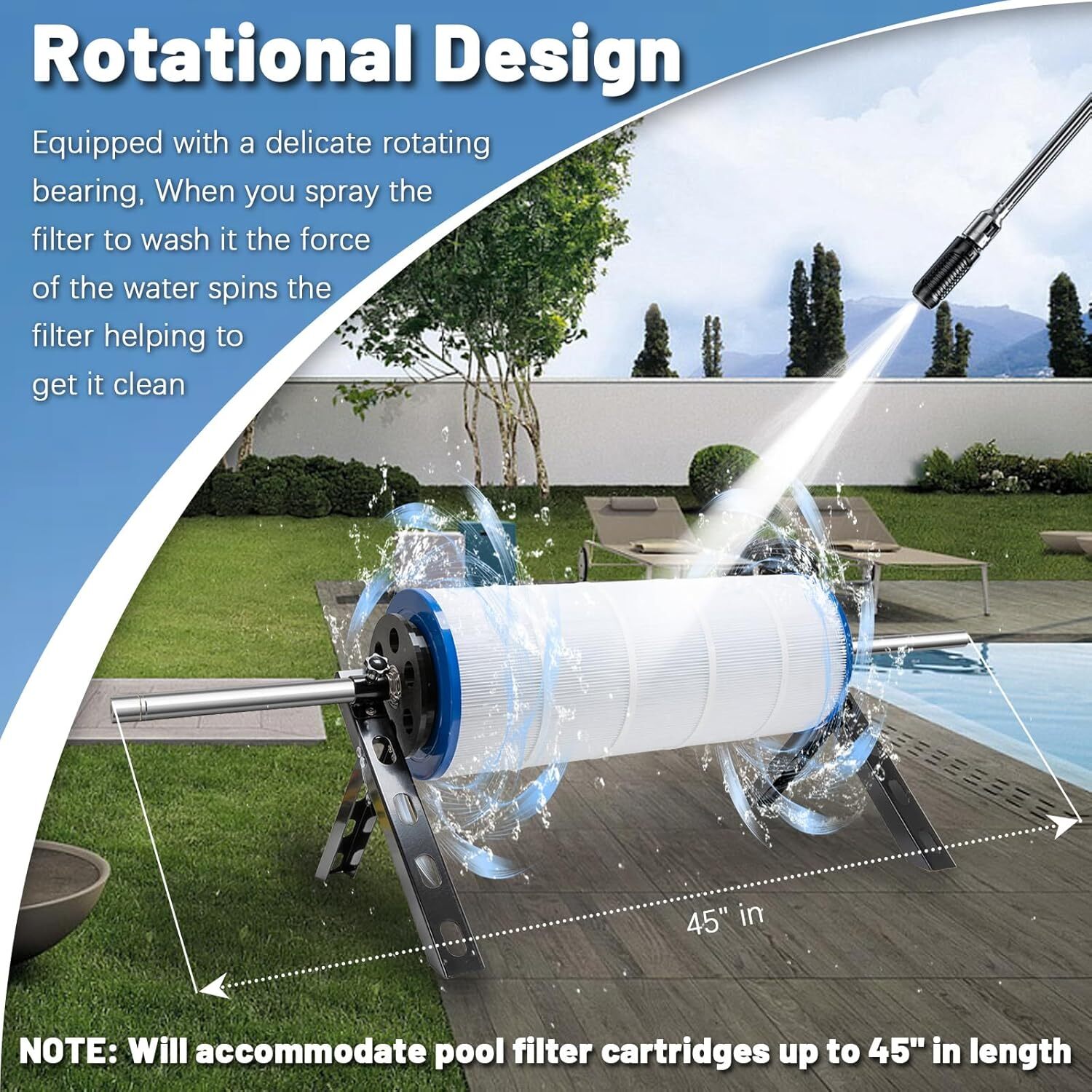 Pool Filter Cleaner Tool for 3, 4, or 6&Prime; Pool Filter Cartridges