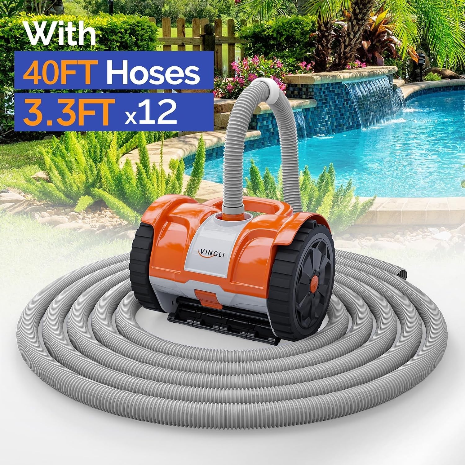2025 Automatic Pool Cleaner: Hassle-Free Maintenance with 39.6ft Heavy-Duty Hose