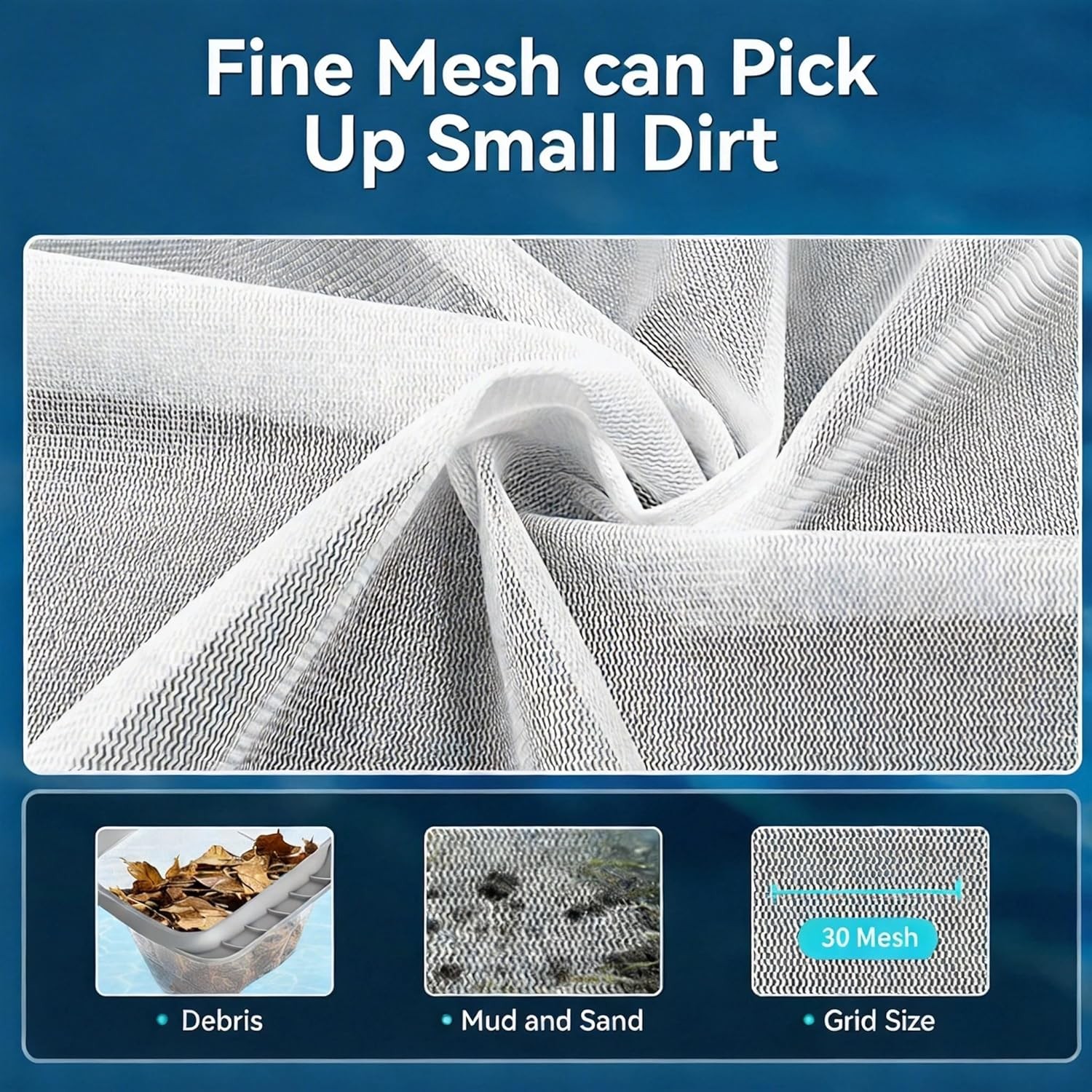 Pool Skimmer Net Heavy Duty Frame 15.5&Prime; Deep Fine Mesh Swimming Pool Leaf Rake