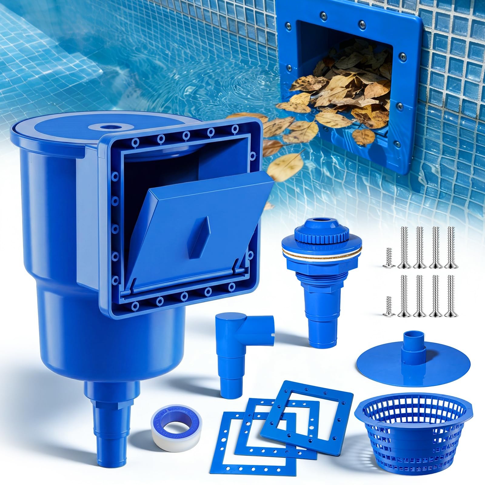 Heavy Duty Pool Skimmer Kit ABS Plastic Blue Vacuum Plate Accessories Leak Free