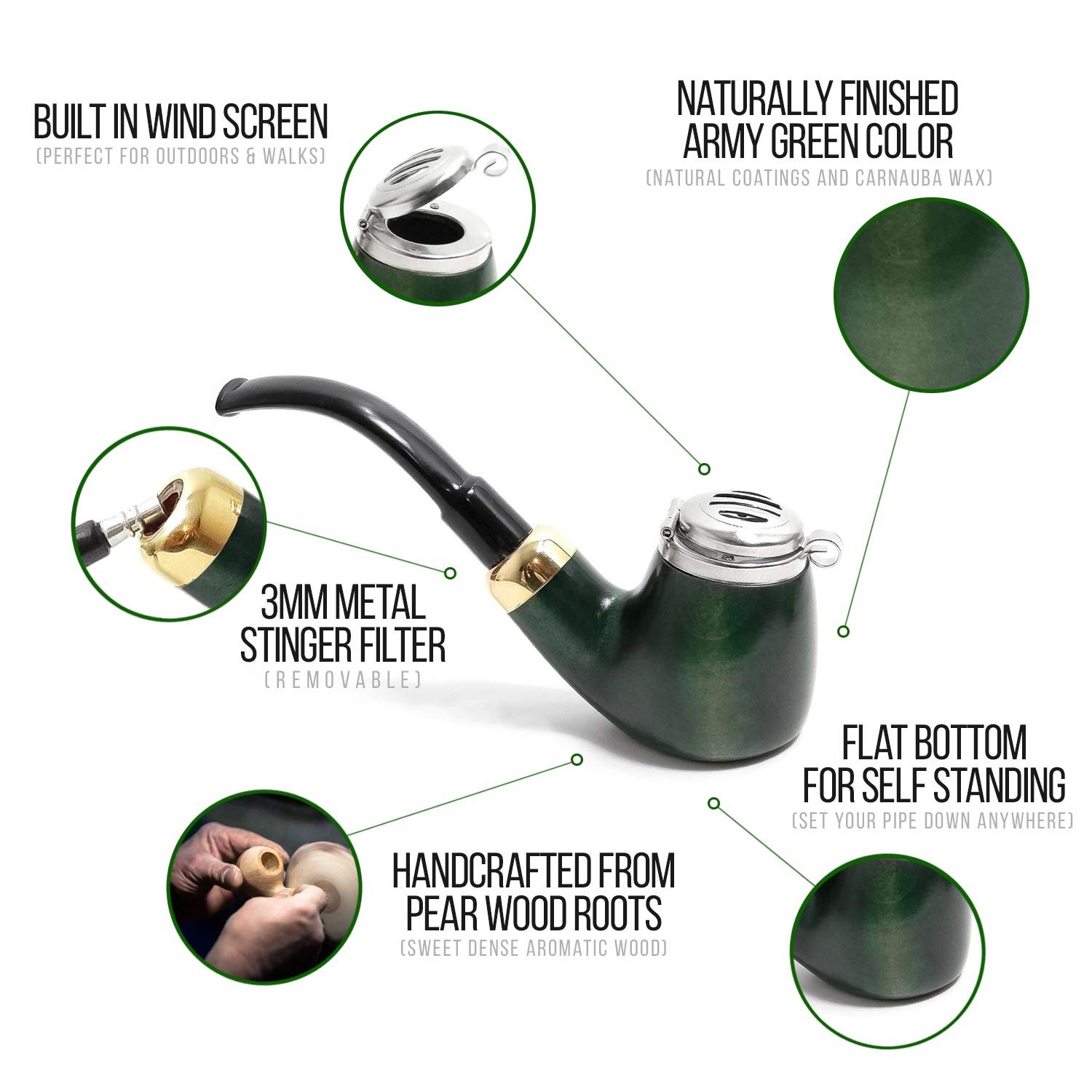 Mr. Brog Full Bent Smoking Tobacco Pipe – Model 1 Count (Pack of 1), Green