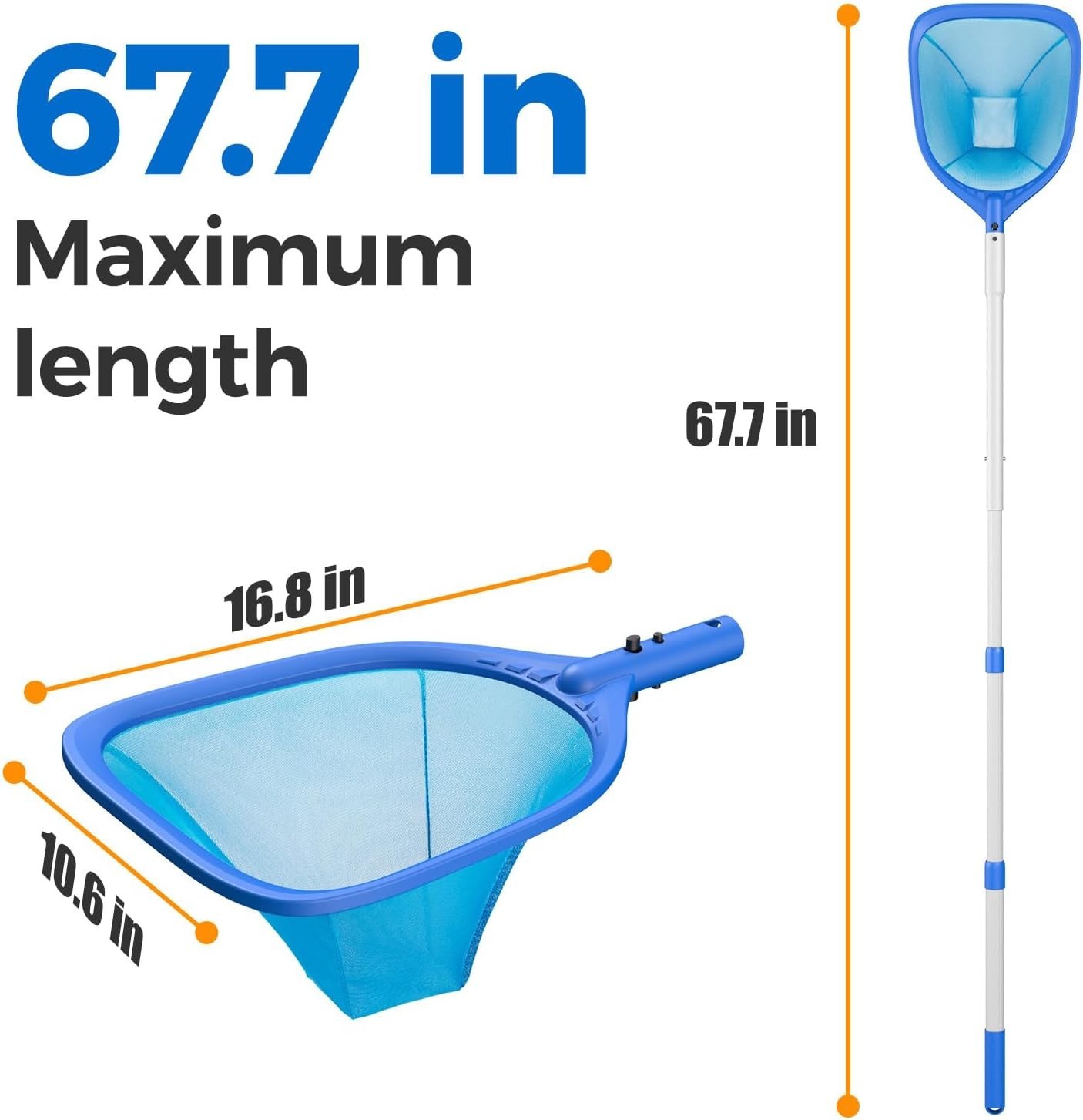 67.7 Inch Pool Skimmer Net with Adjustable Aluminum Pole for Effortless Cleaning