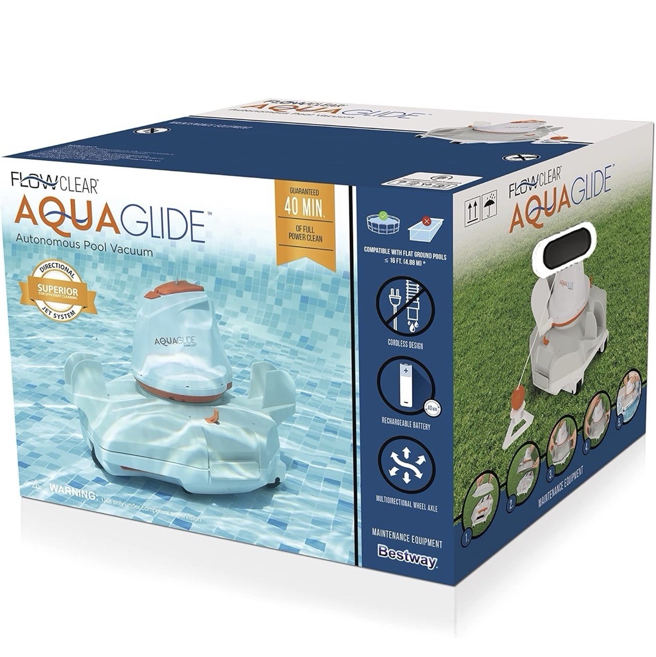 Bestway Flowclear AquaGlide Automatic Pool Cleaning Robot Cordless Vacuum NEW