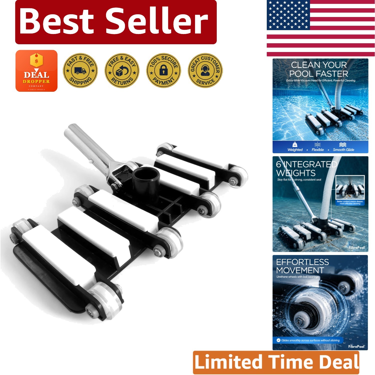 Suction Pool Vacuum Head – 14.4&Prime; Weighted Flexible Design for Seamless Cleaning