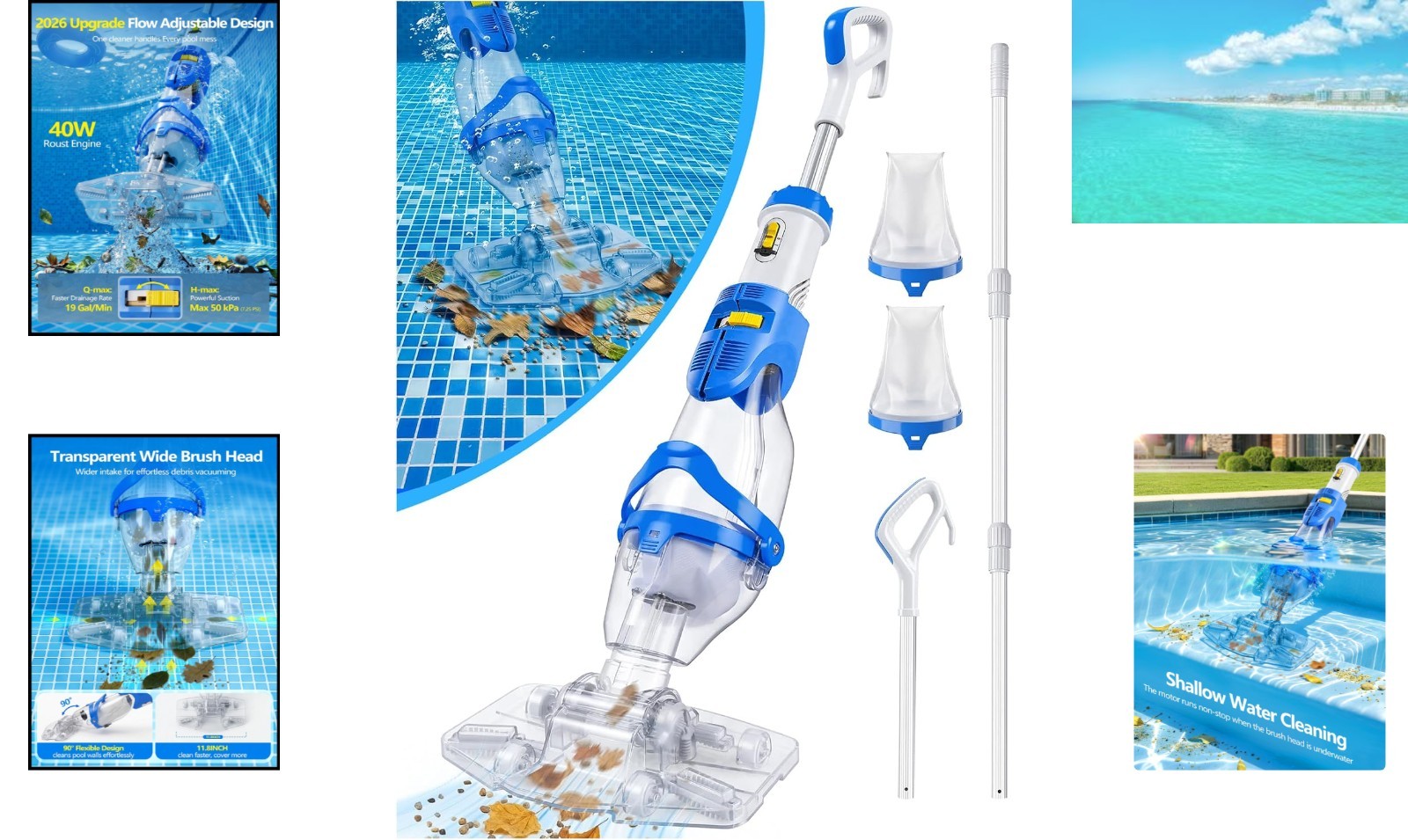 Cordless Pool Vacuum with Adjustable Suction – 1140GPH Power & 70 Mins Runtime