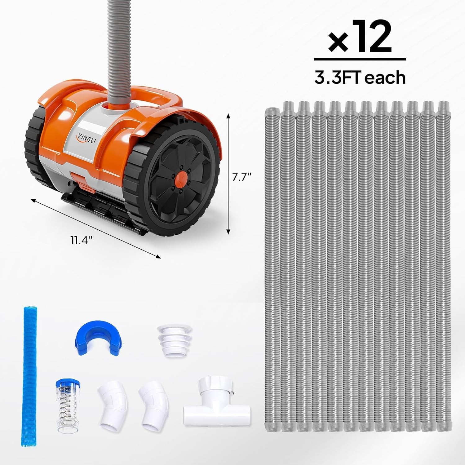 2025 Pool Vacuum Cleaner Suction Side Wall-Climber 39.6ft Hose Orange Grey