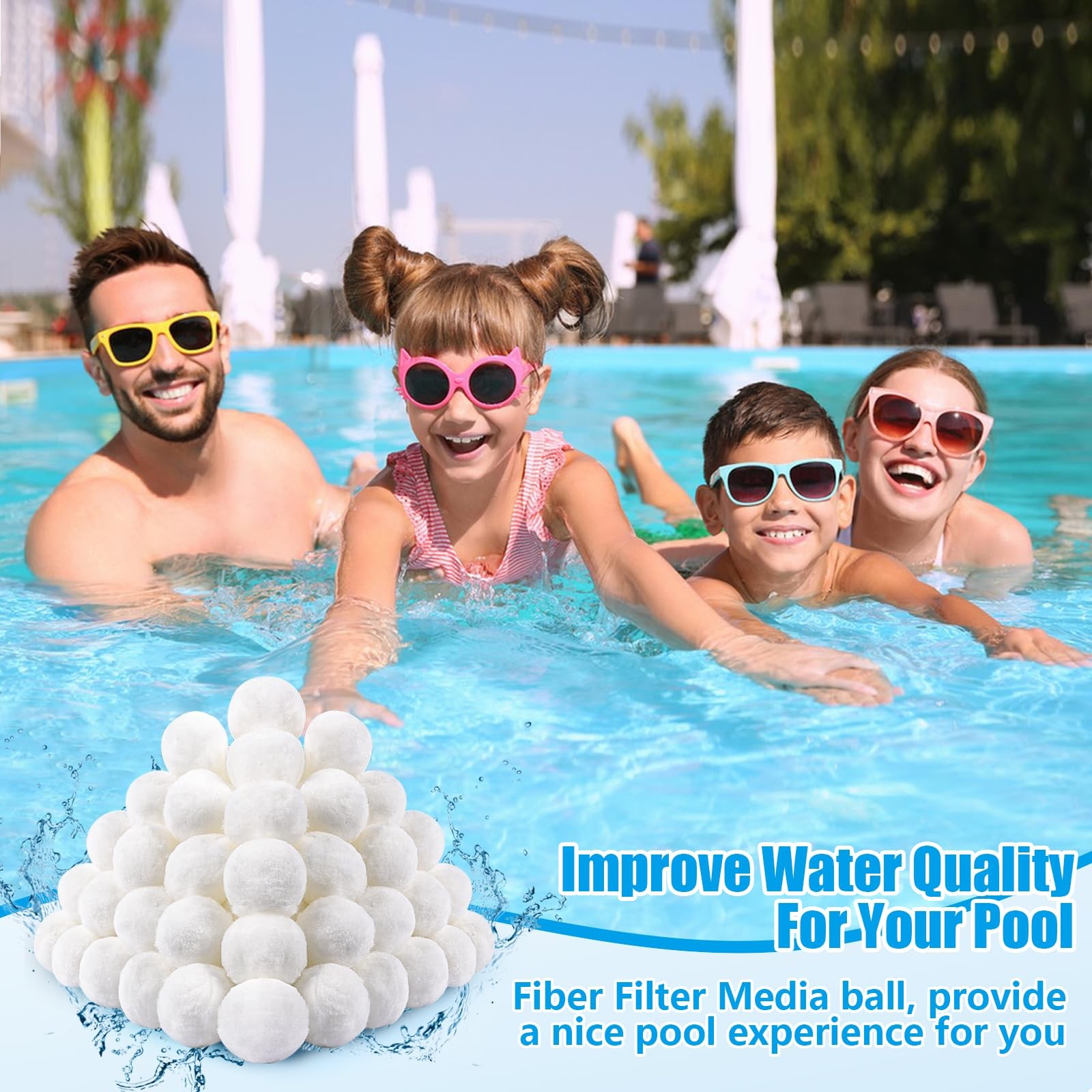 MJZ Pool Filter Balls for Sand Filter, 3.1 Lbs Reusable White