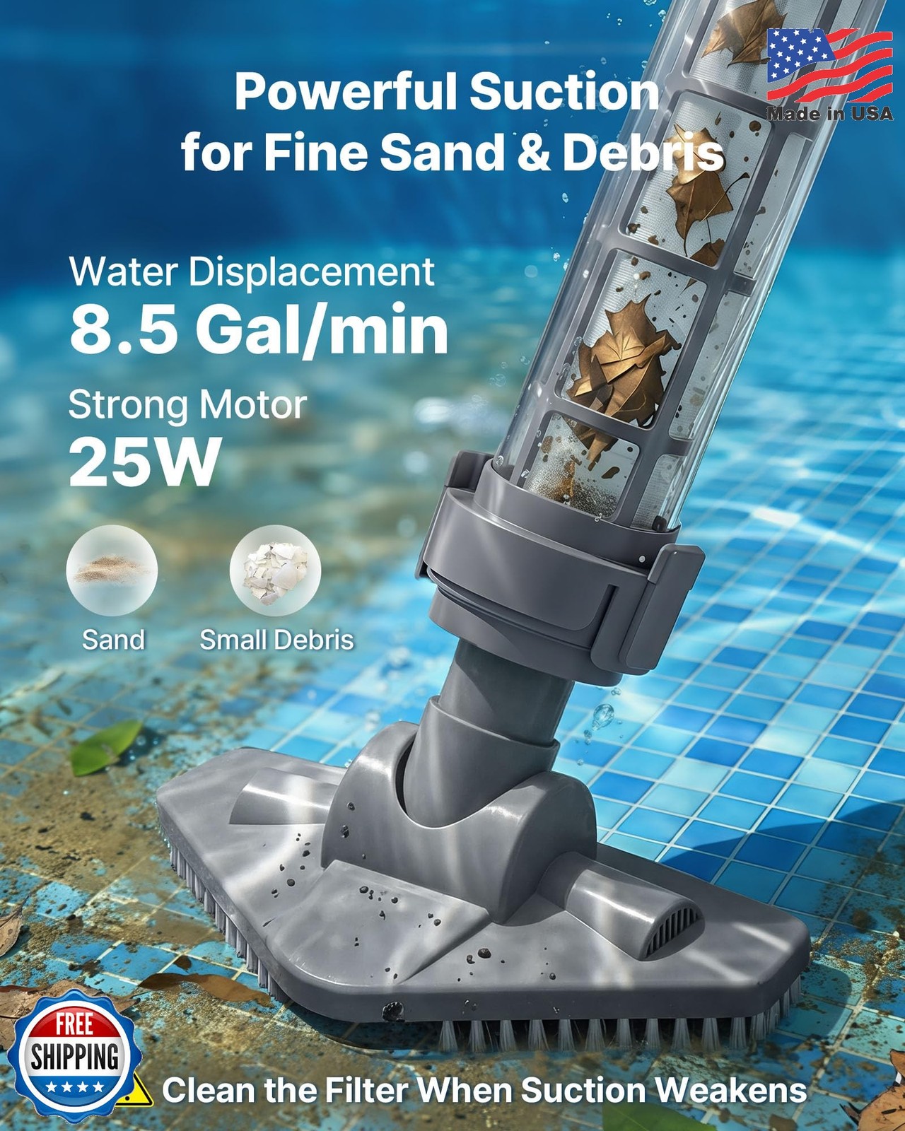 VEVOR Handheld Pool Vacuum, 8.5 GPM Cordless Spa Hot Tub Vacuum with Extension P
