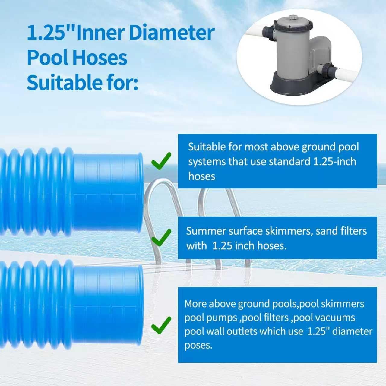 2 Pack 1.25&Prime; x 59&Prime; Pool Pump Hoses with Clamps for Intex Coleman Bestway Pools