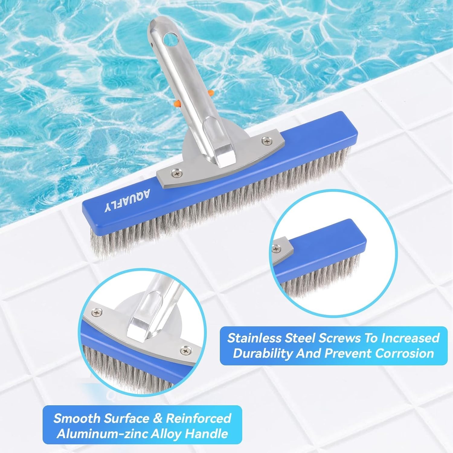 Heavy Duty 10-Inch Stainless Steel Pool Brush for Concrete & Gunite Walls