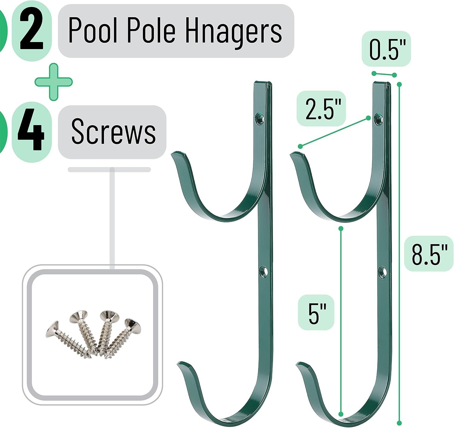 Stylish Green Pool Equipment Hooks – 2 Heavy Duty Hangers for Versatile Use