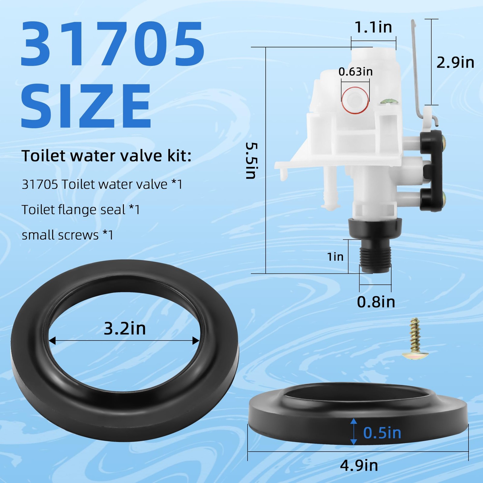 31705 31688 RV Toilet Water Valve Kit Fit for White & Black 1.5 inches