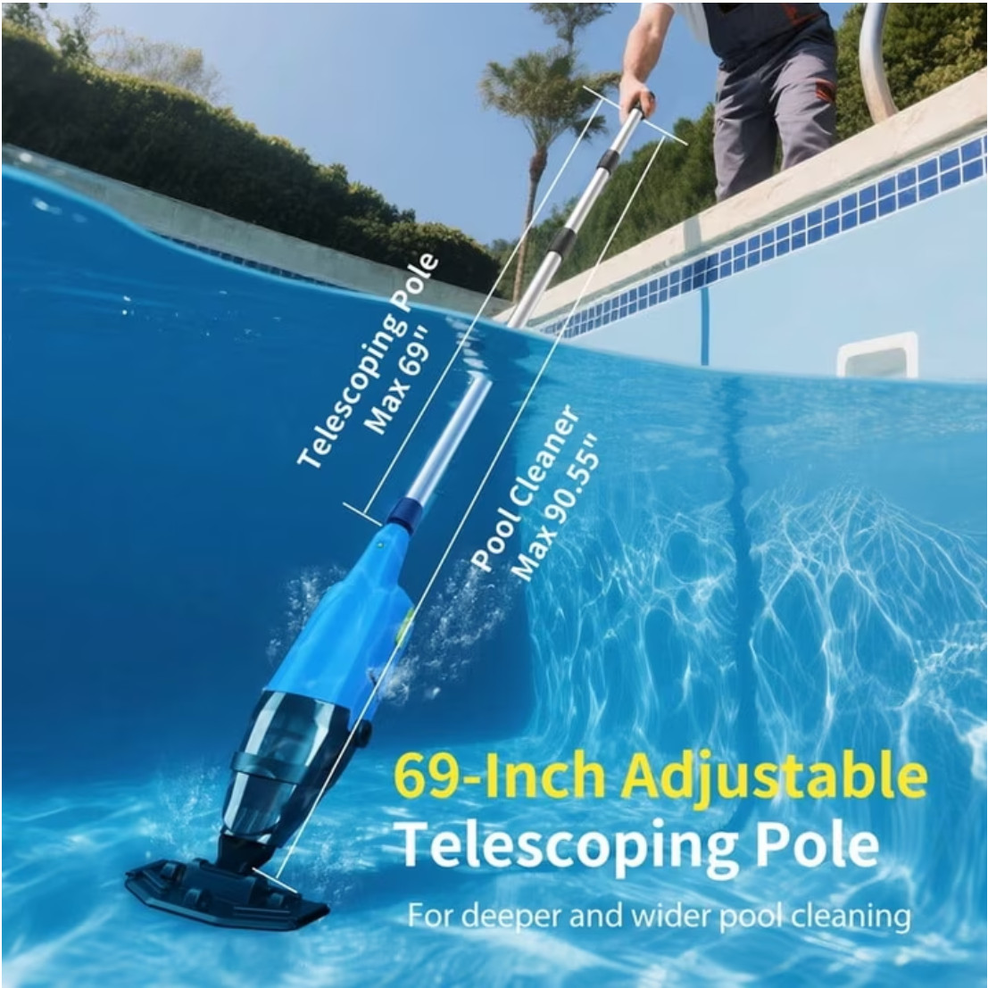 Cordless Rechargeable Handheld Pool Vacuum Cleaner 90-Min For Above Ground Spa