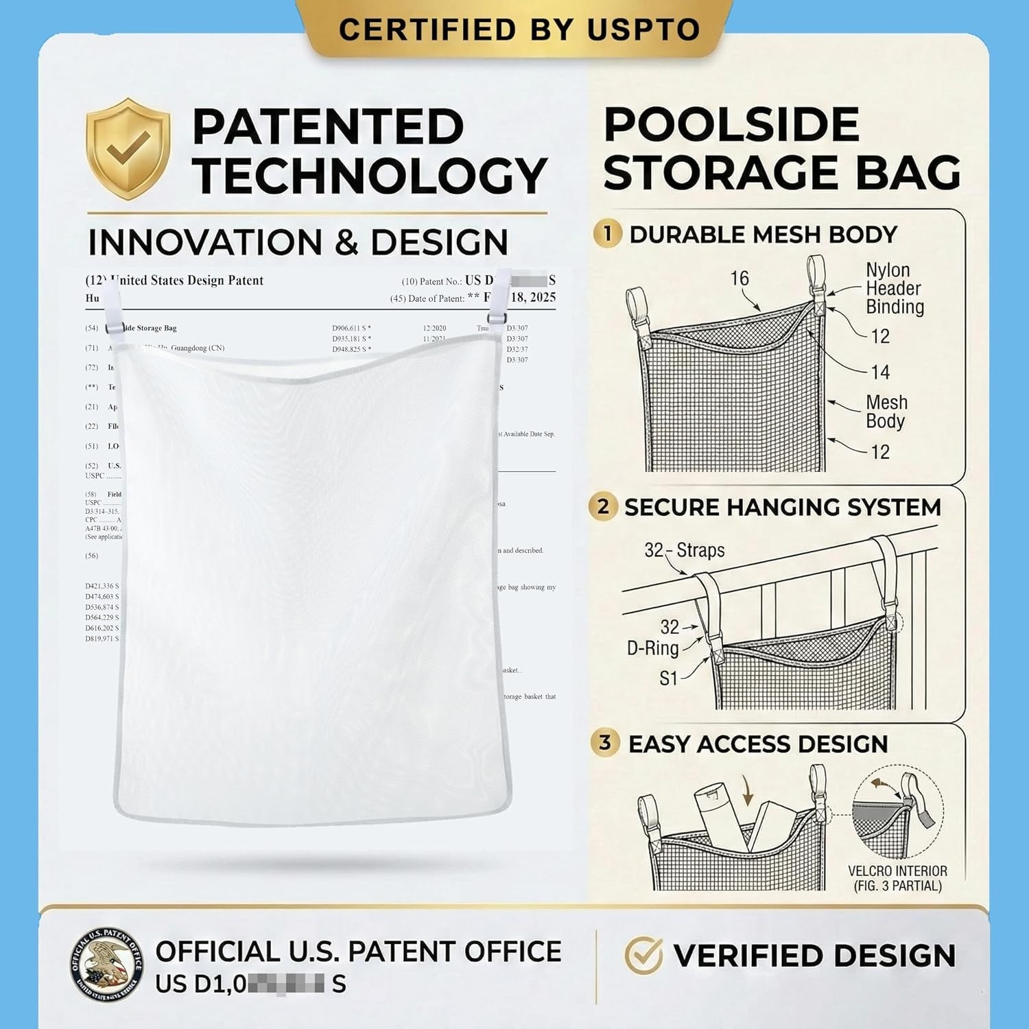 Mesh Storage Solutions for Poolside: 4-Pack Organizer & Adjustable Straps