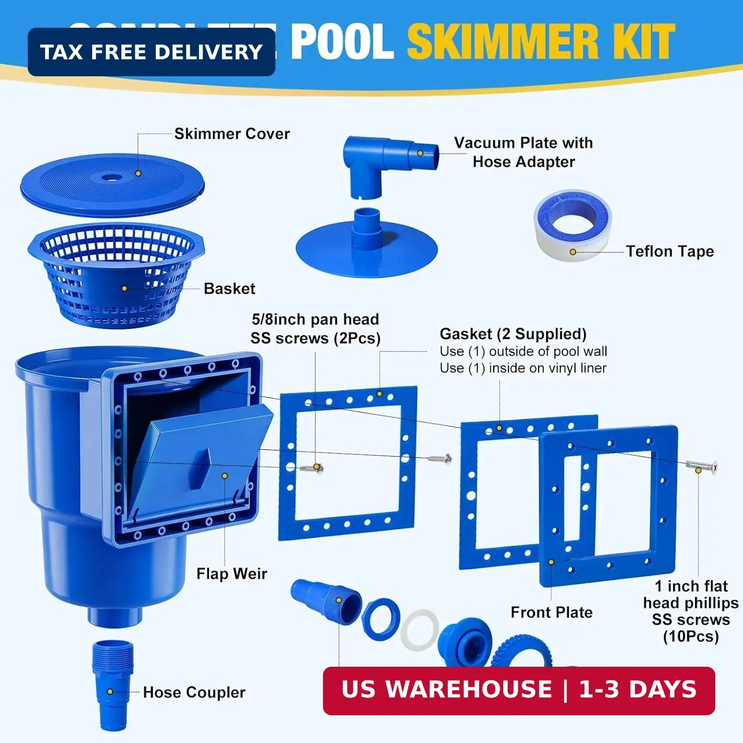 Above Ground Pool Skimmer, Heavy Duty Through-Wall Mount Pool Skimmer Kit with A