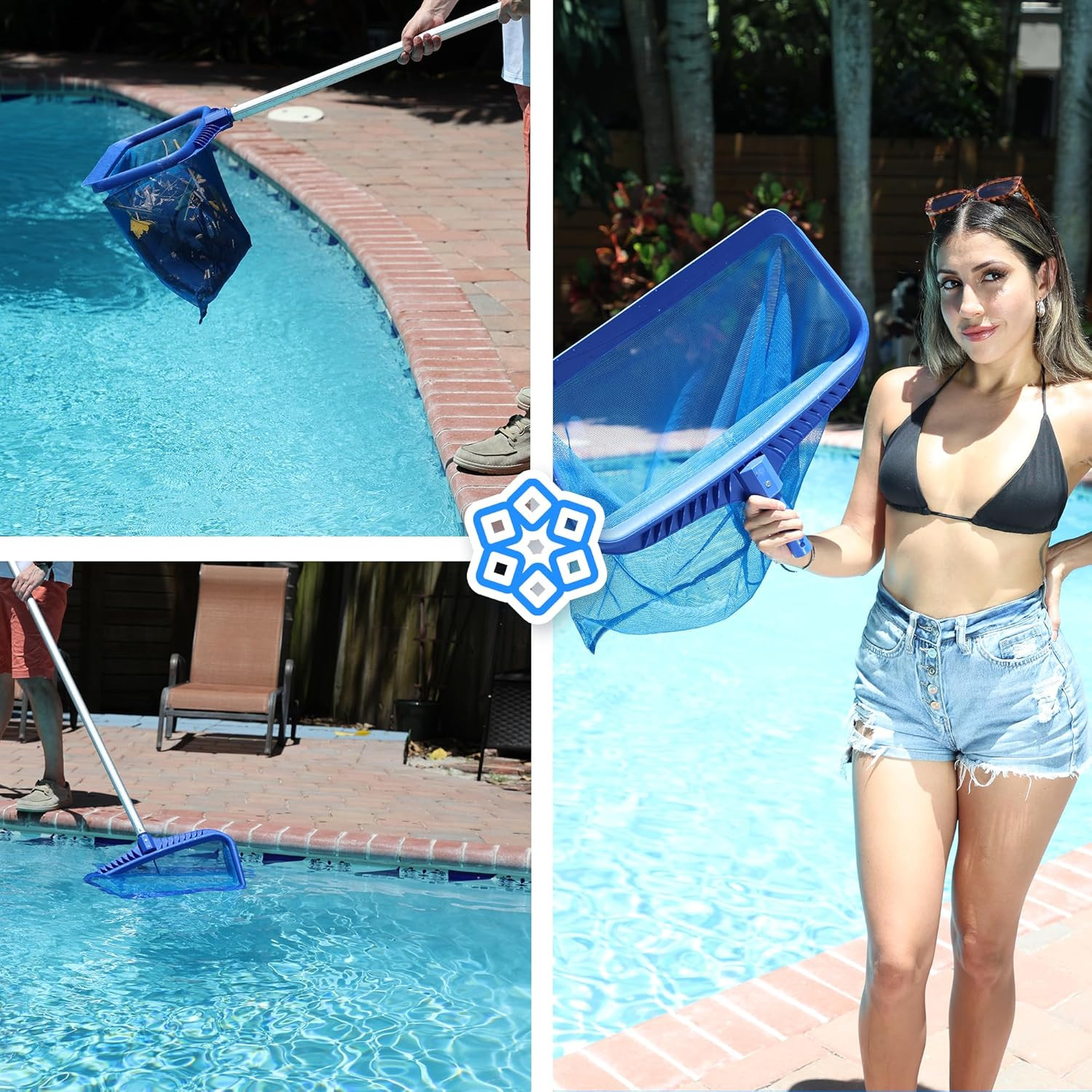 20&Prime; Pool Skimmer Net – Heavy-Duty Deep Bag Leaf Rake for Pools