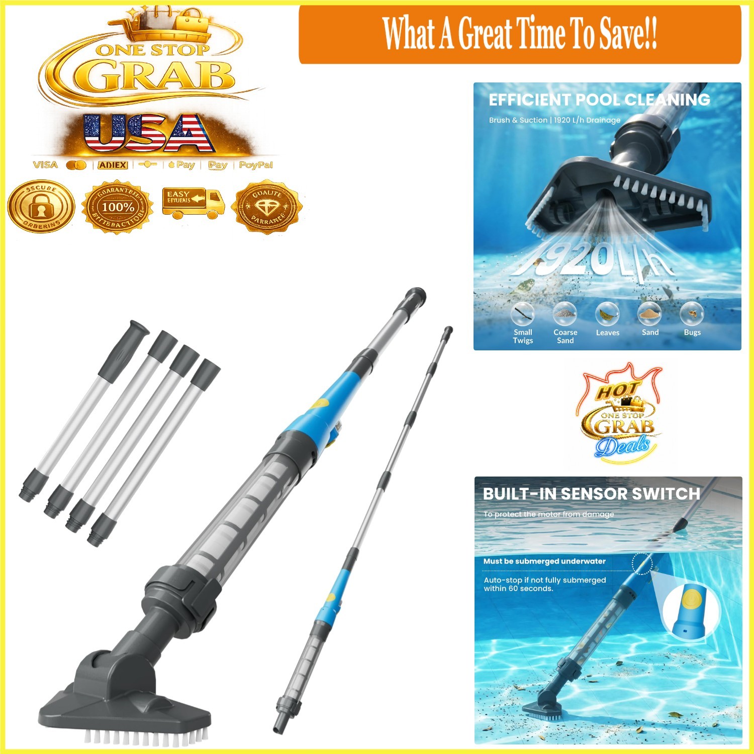 2026 Upgraded Cordless Pool Vacuum 18 GPM Strong Suction Lightweight Blue