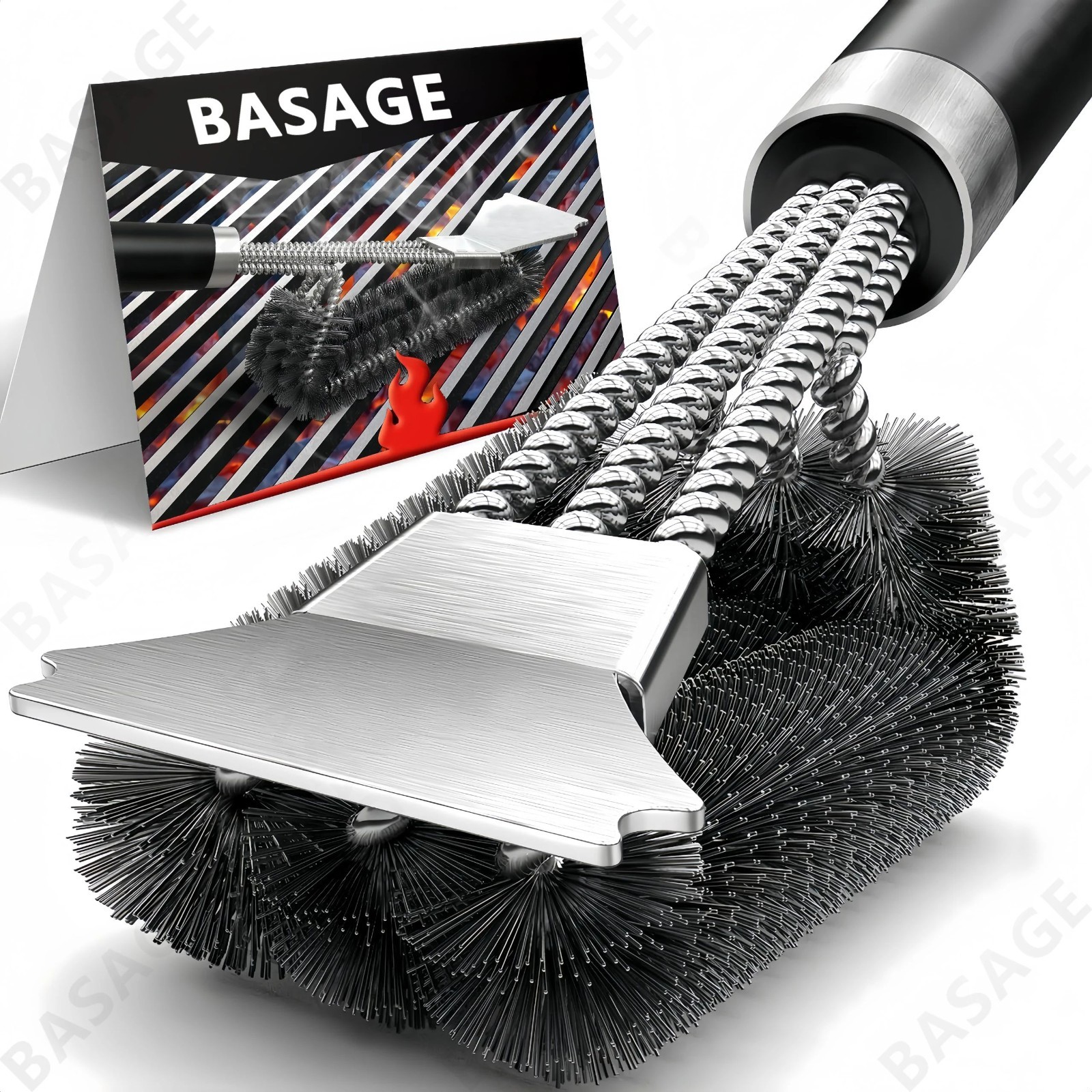 Bristle-Free BBQ Grill Brush Safe Rust-Resistant Stainless Steel Cleaner Tool