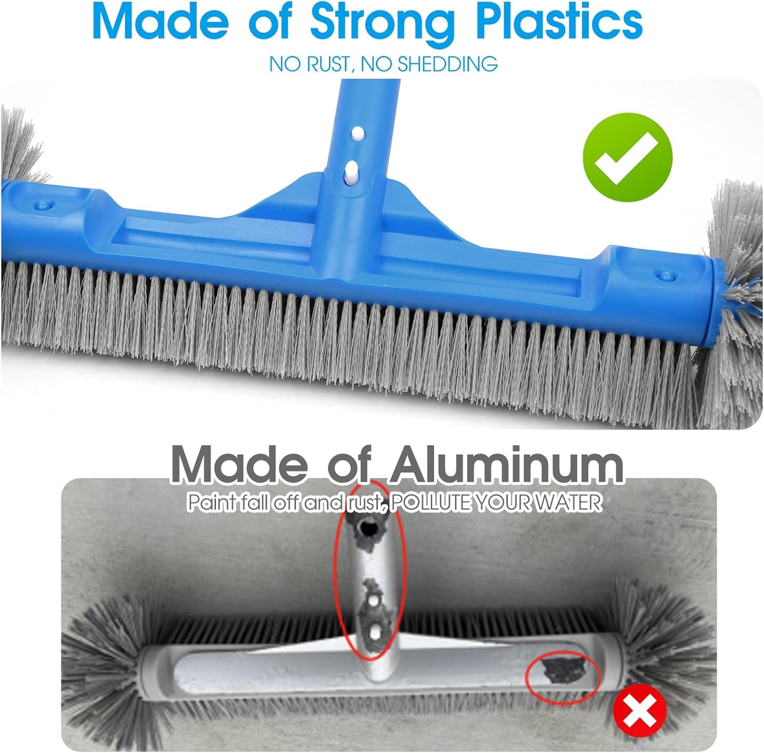 Pool Brush Head 20 In Wavy Nylon Bristles Scrubber for Wall Step Cleaning