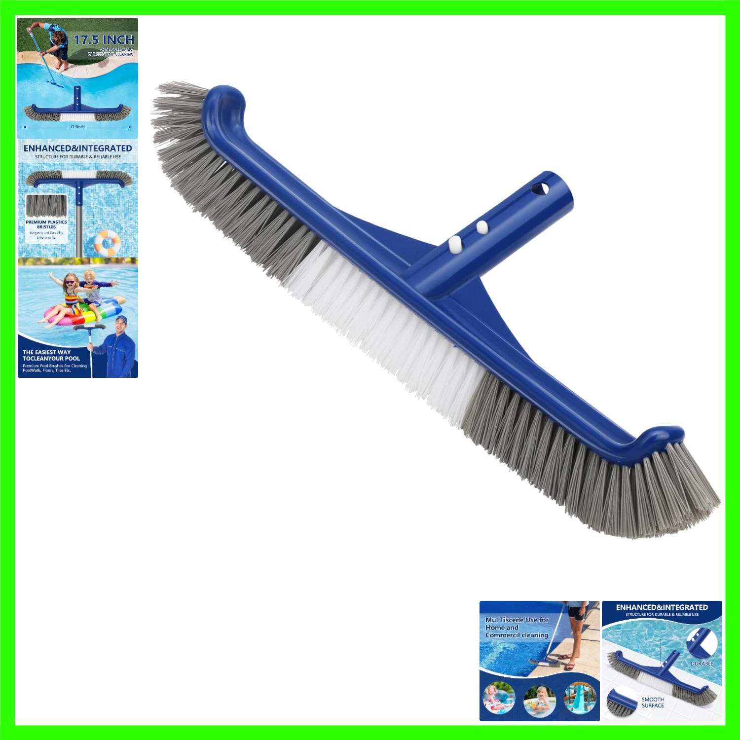 Pool Brush Head, 17.5&Prime; Swimming Pool Brush for Cleaning Pool Walls, Curved Ed…