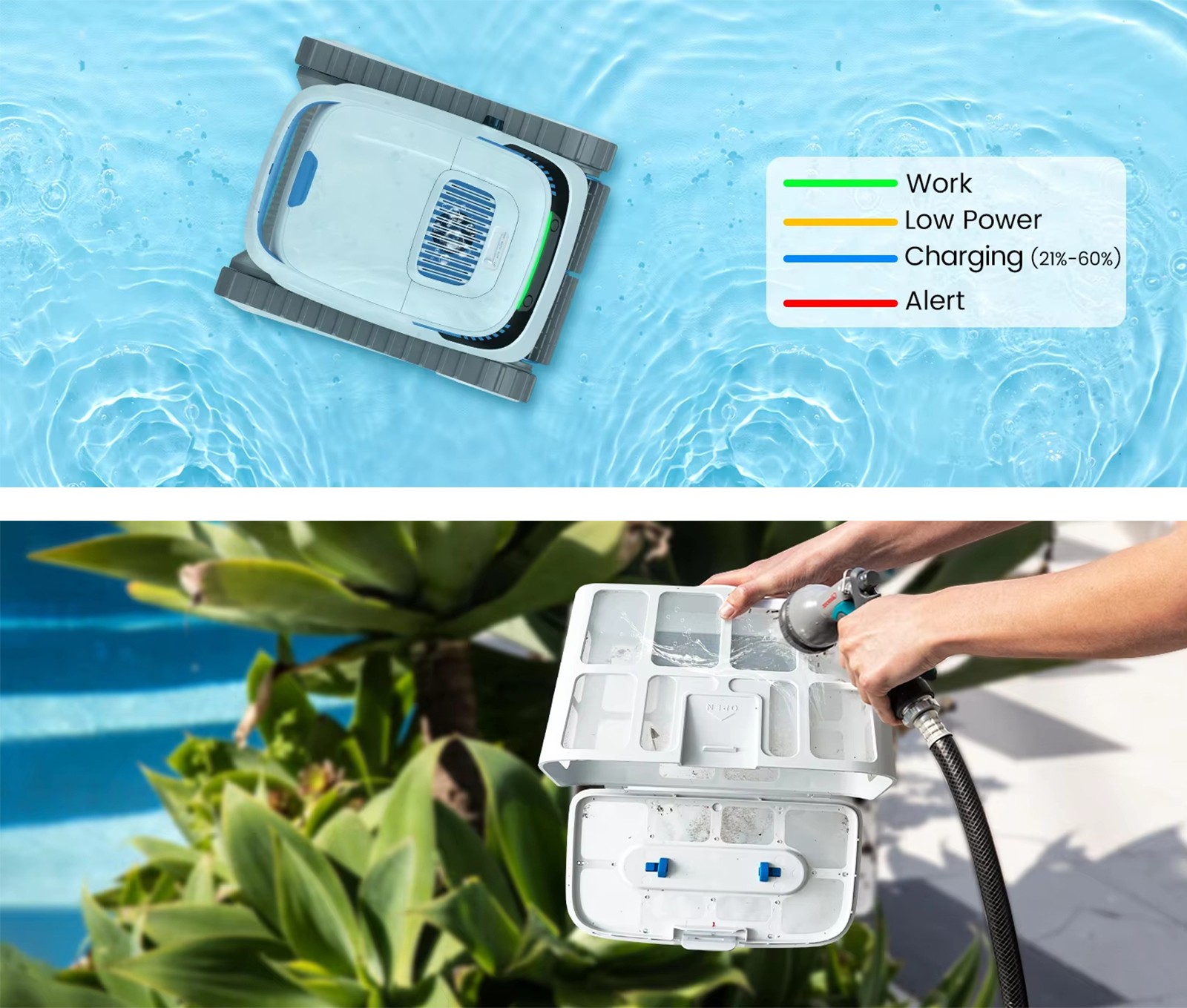 Cordless Robotic Pool Cleaner Wall Climbing Floor Waterline 120Min 4L Filter