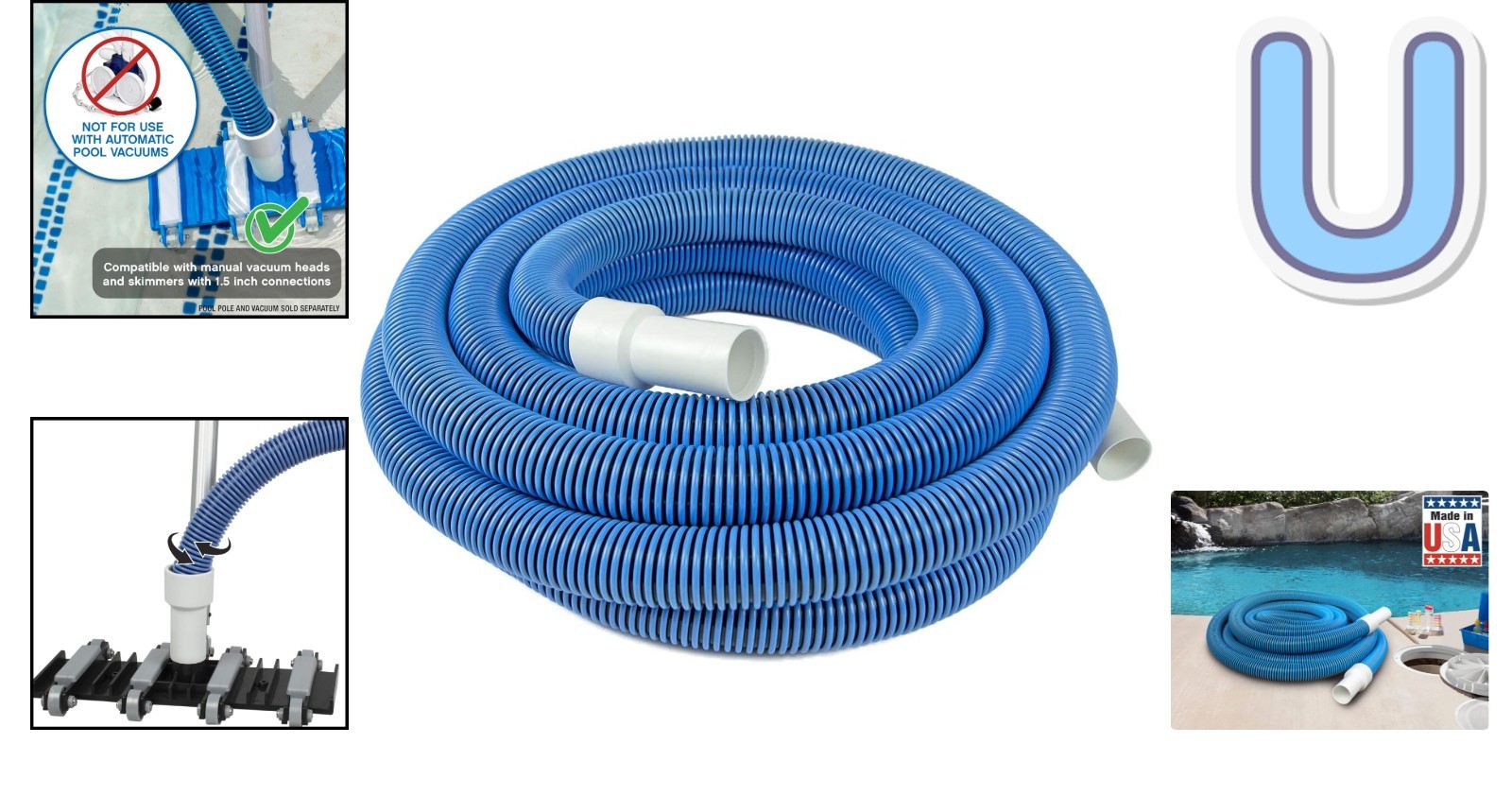 30 Ft Kink-Free Manual Pool Vacuum Hose for Inground & Above Ground Cleaning