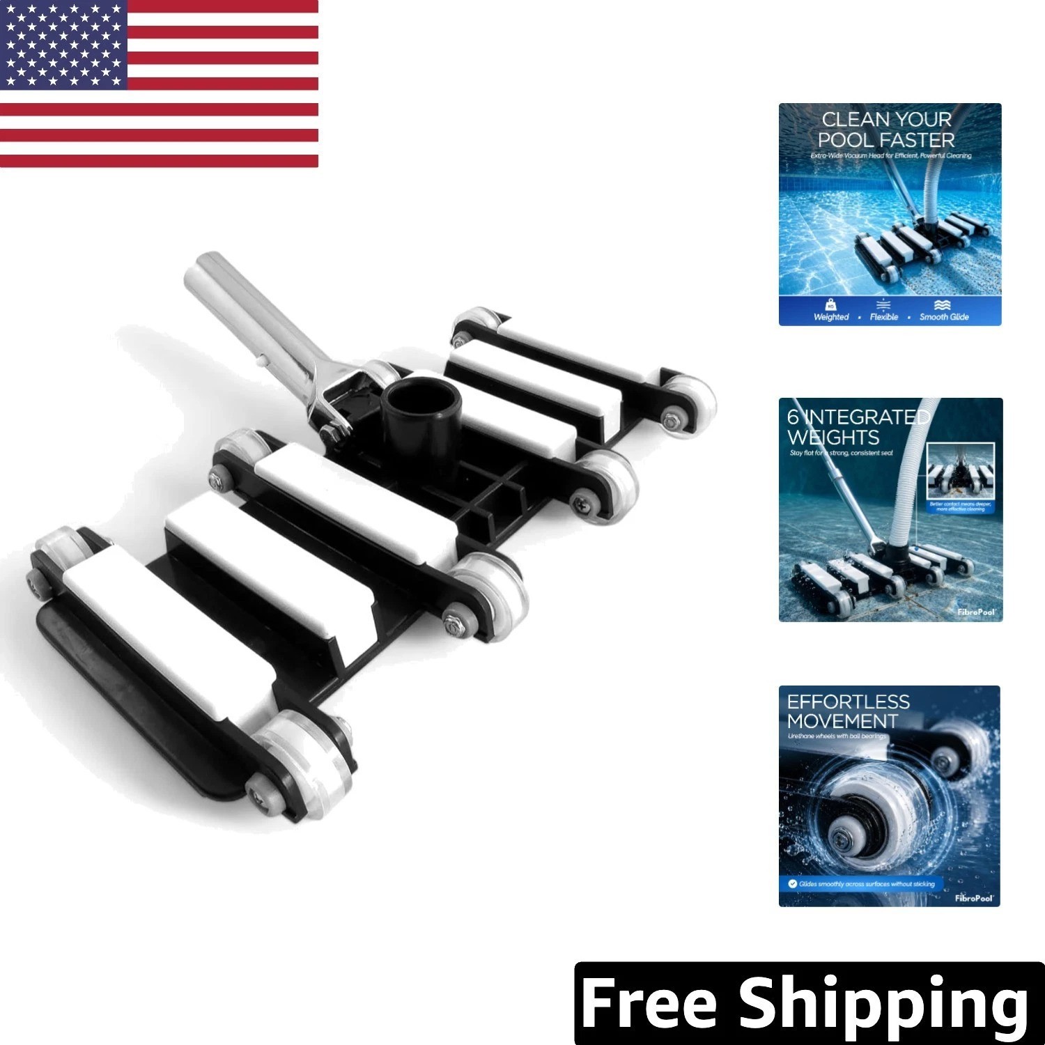 Suction Side Pool Vacuum Head with Chrome Finish – 14.4&Prime; Wide Cleaning