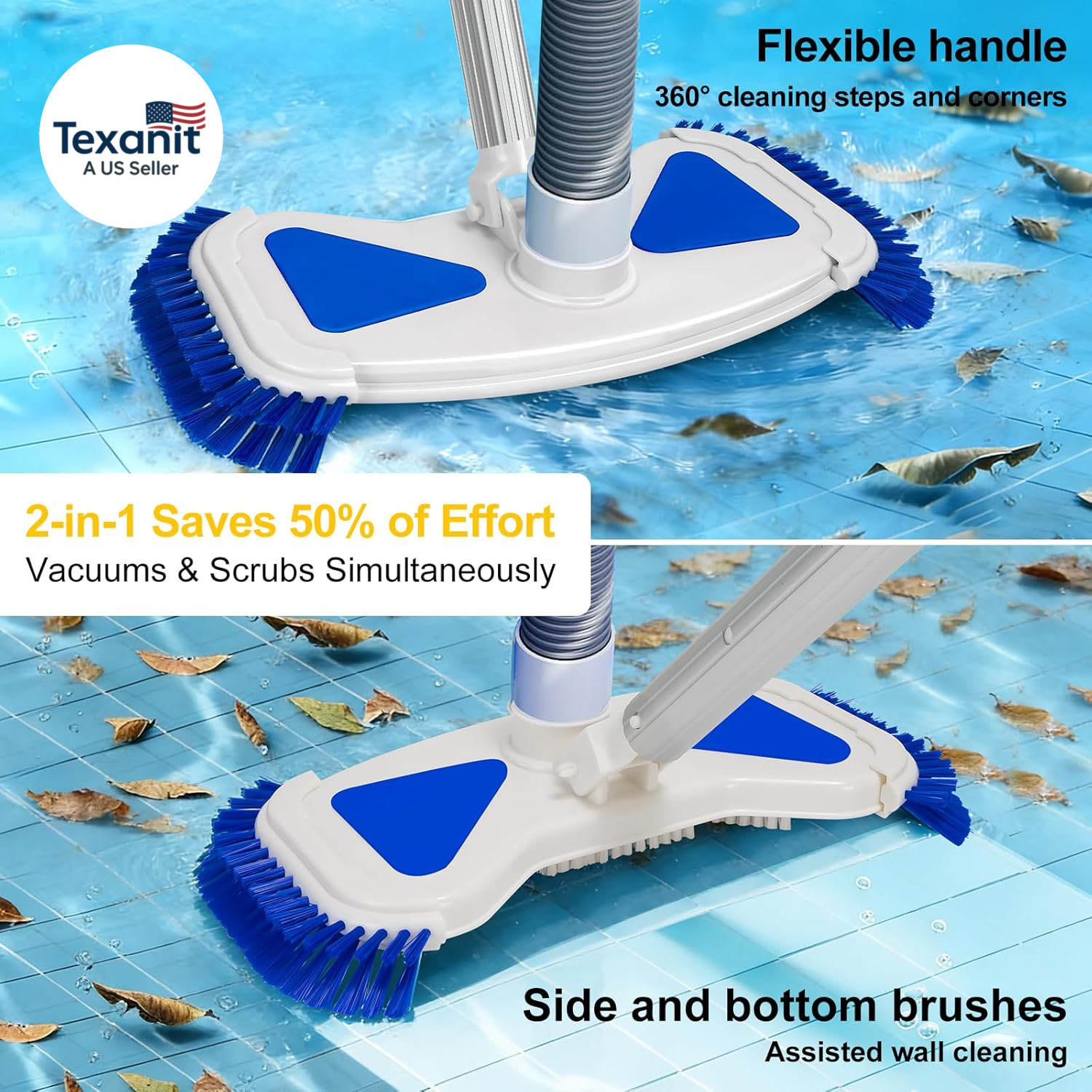 Weighted Pool Vacuum Head with Side Brushes, 13.5&Prime; Deluxe Manual Pool Cleaner He