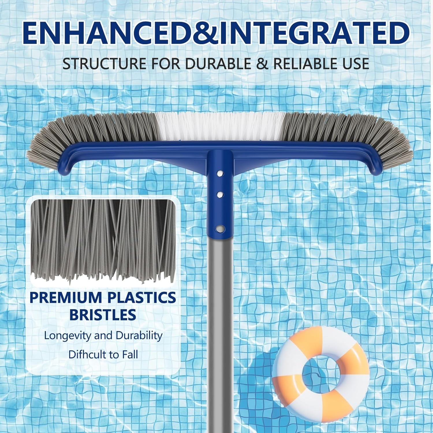 Pool Brush Head, 17.5&Prime; Swimming Pool Brush for Cleaning Pool Walls, Curved Ed…