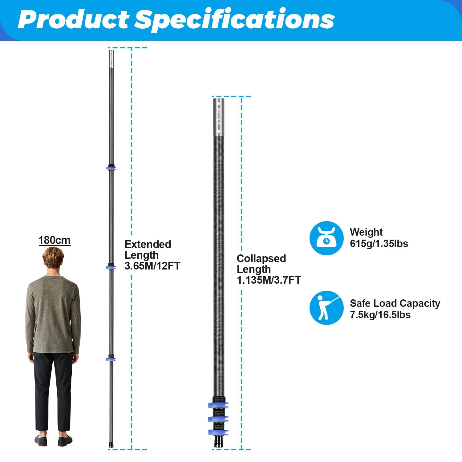Doben Carbon Fiber 12Ft Adjustable Telescopic Pool Pole –