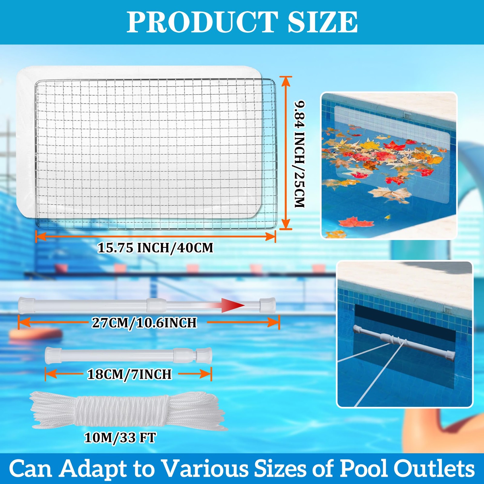 Pool Skimmer Guard Kit Reusable Swimming Pool Skimmer Leaf Shield Net with El…
