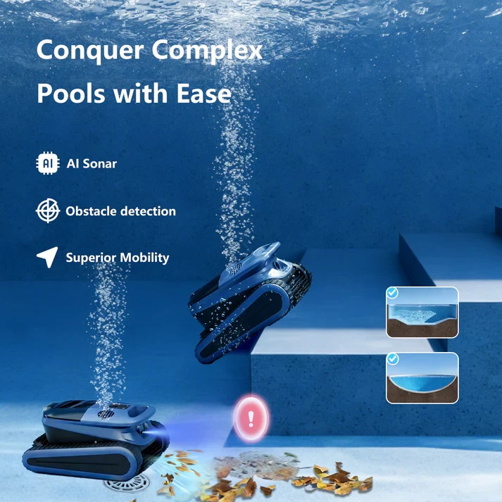 SEAUTO 4H Cordless Robotic Pool Cleaner, Dual Filtrations, Floor Wall &Waterline