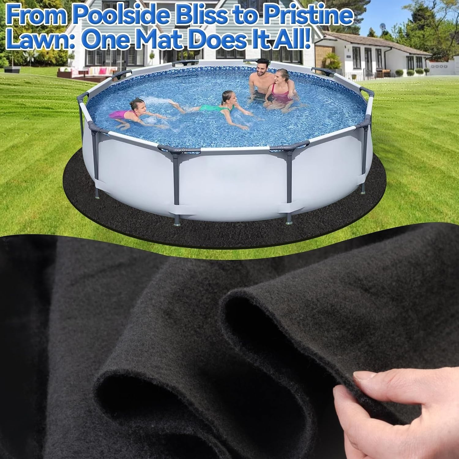 12FT Heavy Duty Pool Pad for Above Ground Pools Puncture Resistant Black