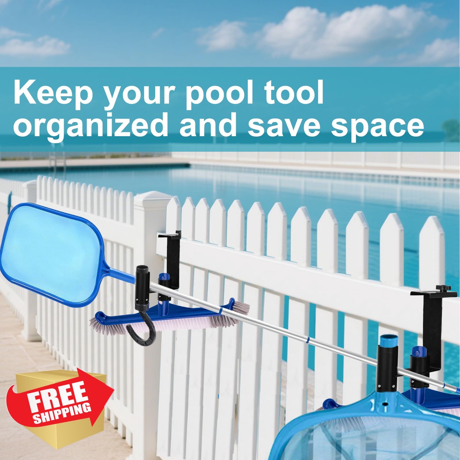 2packs Adjustable Pool Fence Hooks Metal Pool Tool Organizer and Holder Black…
