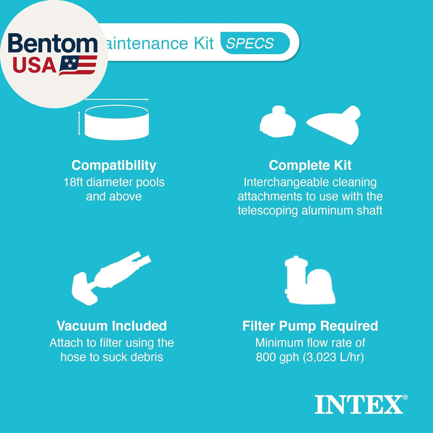 Deluxe Automatic Surface Skimmer Bundled with Maintenance Kit W/ Vacuum & Pole,