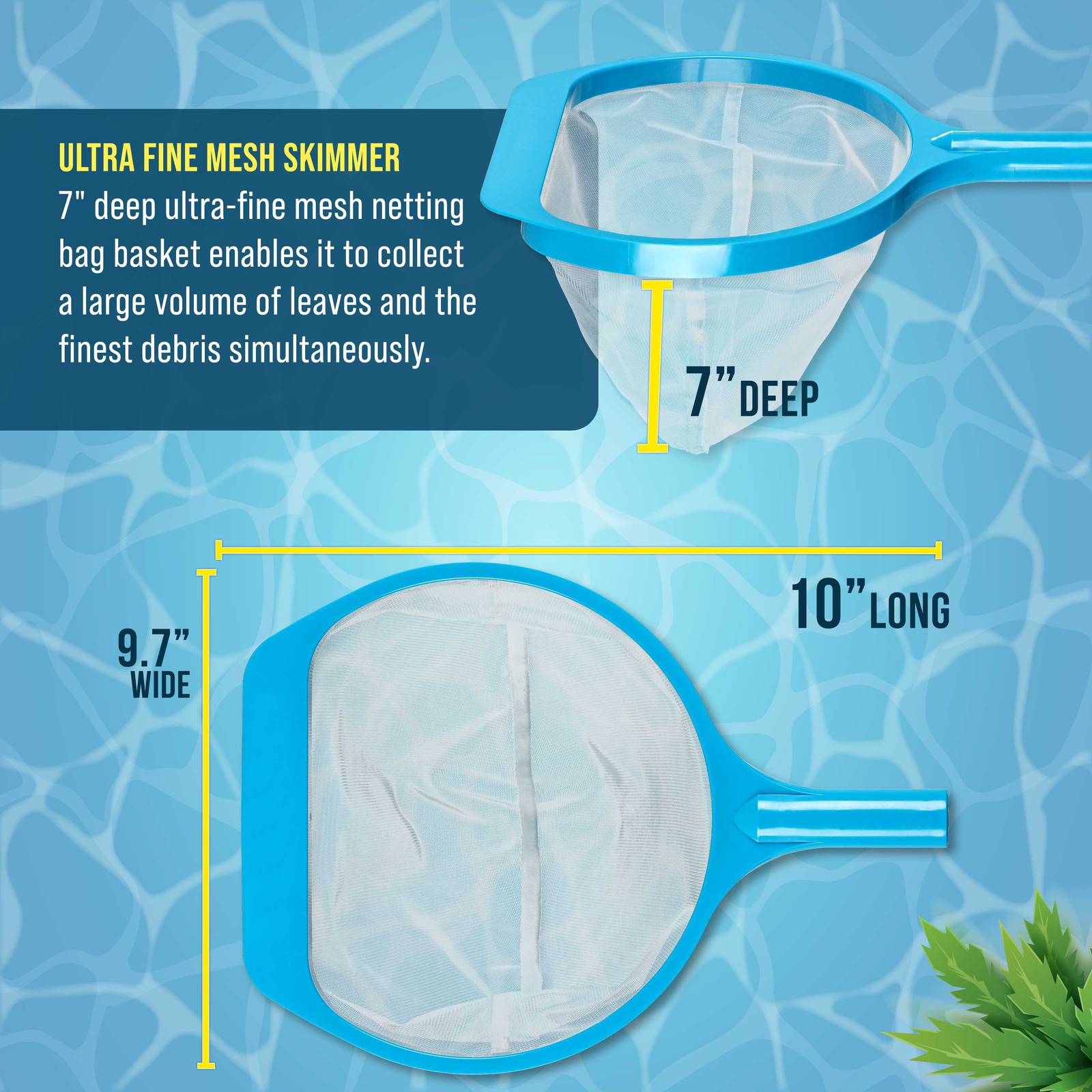 27&Prime; to 58&Prime; Pool Hand Leaf Skimmer Net & Poles – 7&Prime; Deep Ultra Fine Mesh Netting